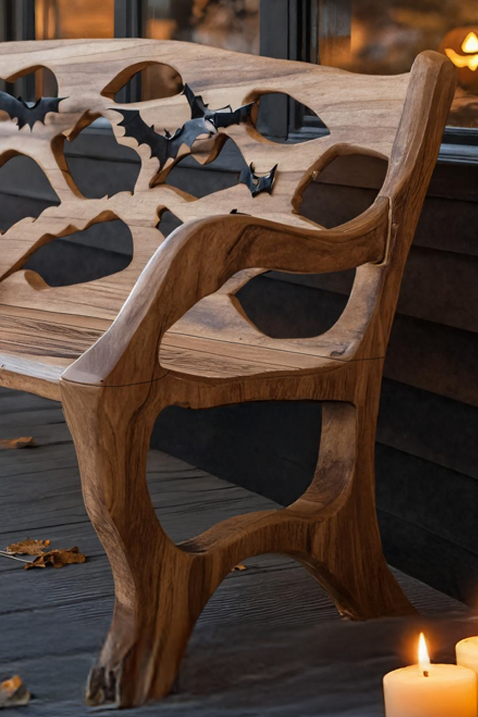 Rustic Solid Wood Halloween Bench For Outdoor Garden Design SILDTTNHOB031
