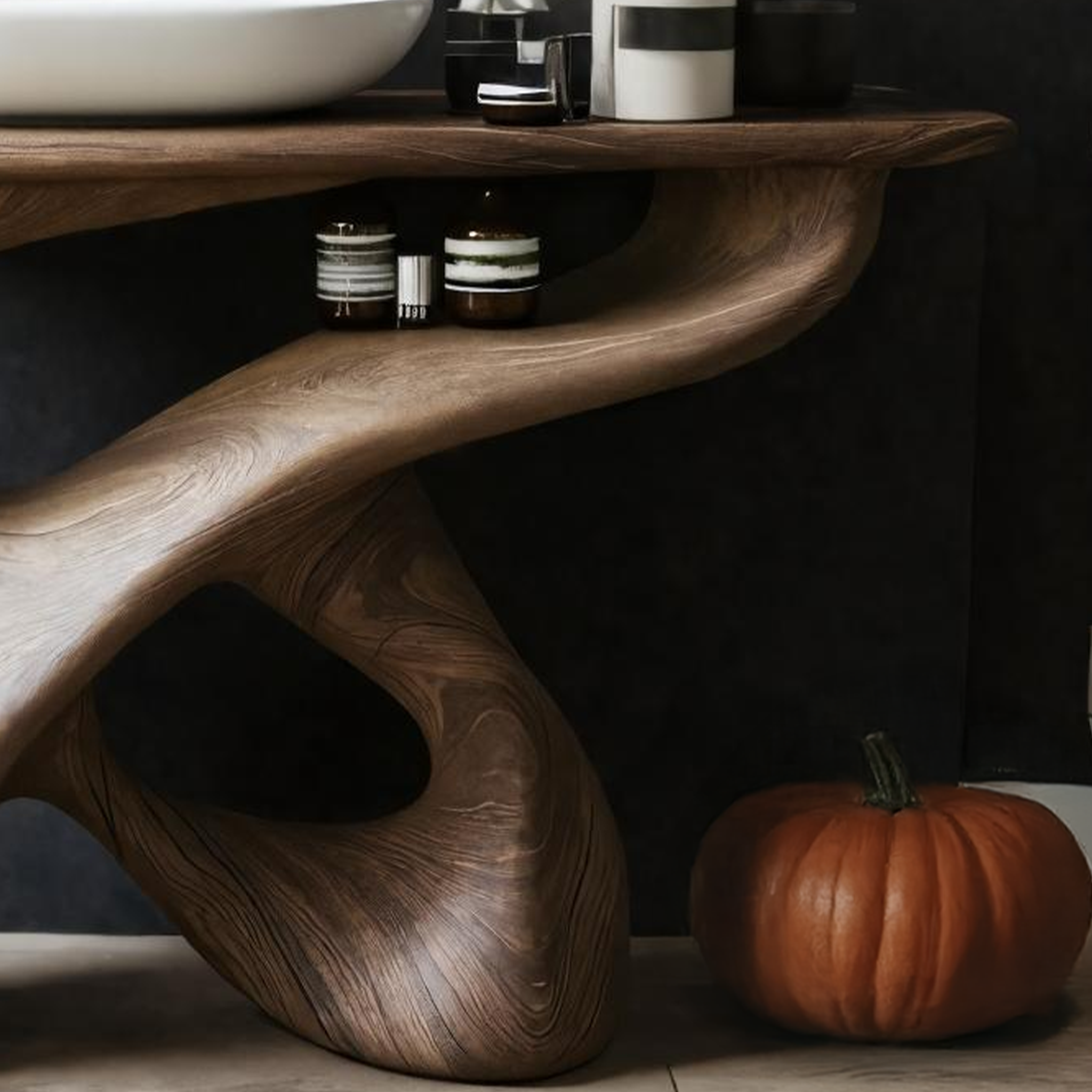 Handcrafted Wooden Live Edge Vanity For Bathroom Halloween Decor SILDTTNHBV001