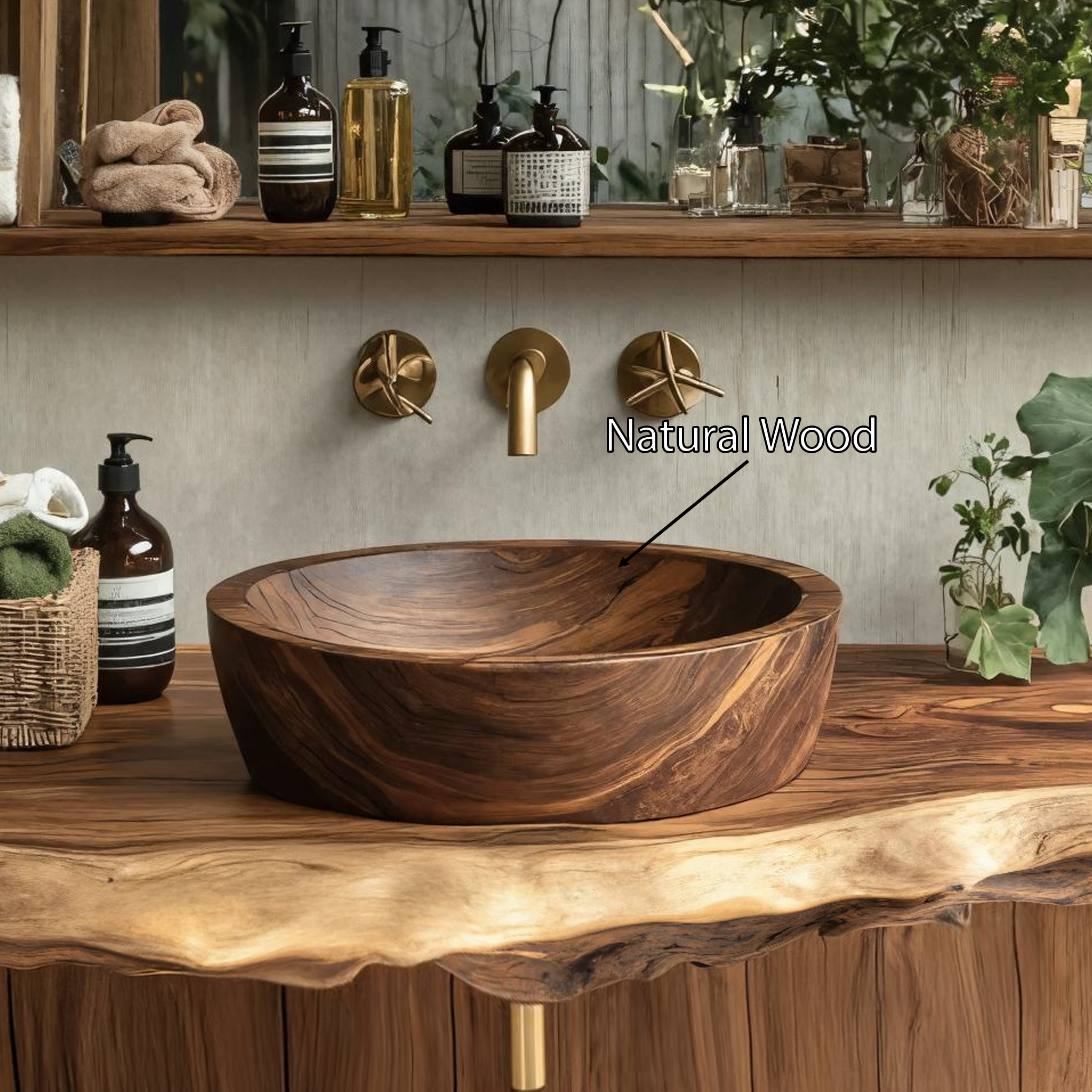 Wooden Vessel Sink Rustic Style For Bathroom Decor Ideas SILDTTRVS011