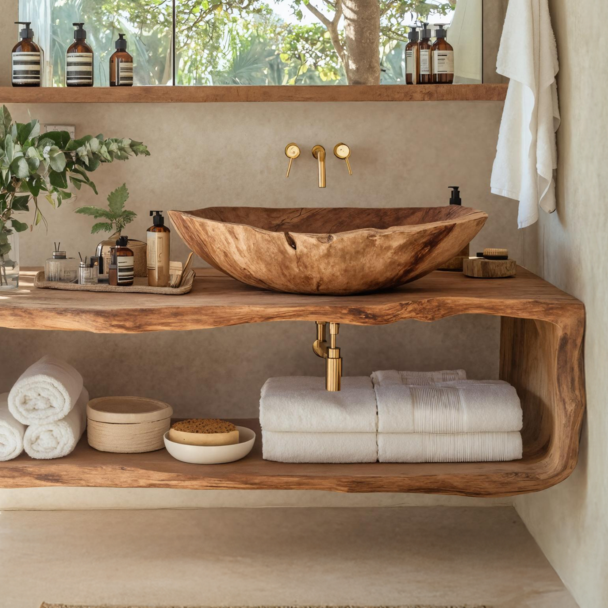 Handcrafted Wooden Vanity For Bathroom Natural Look SILDTTRBRV024