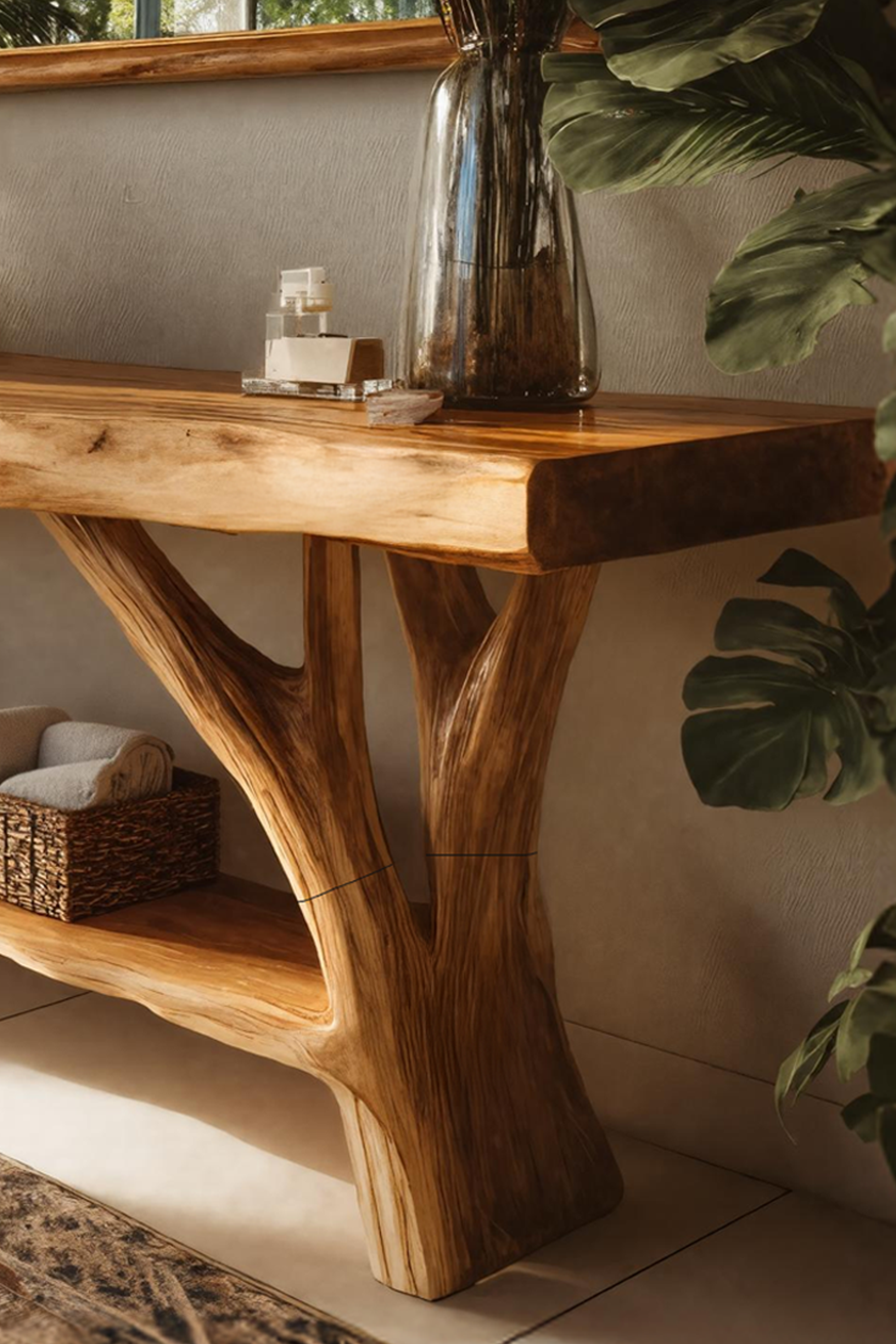 Mid Century Live Edge Tree Trunk Vanity For Stylish Furniture Design SILDTTRBRV078