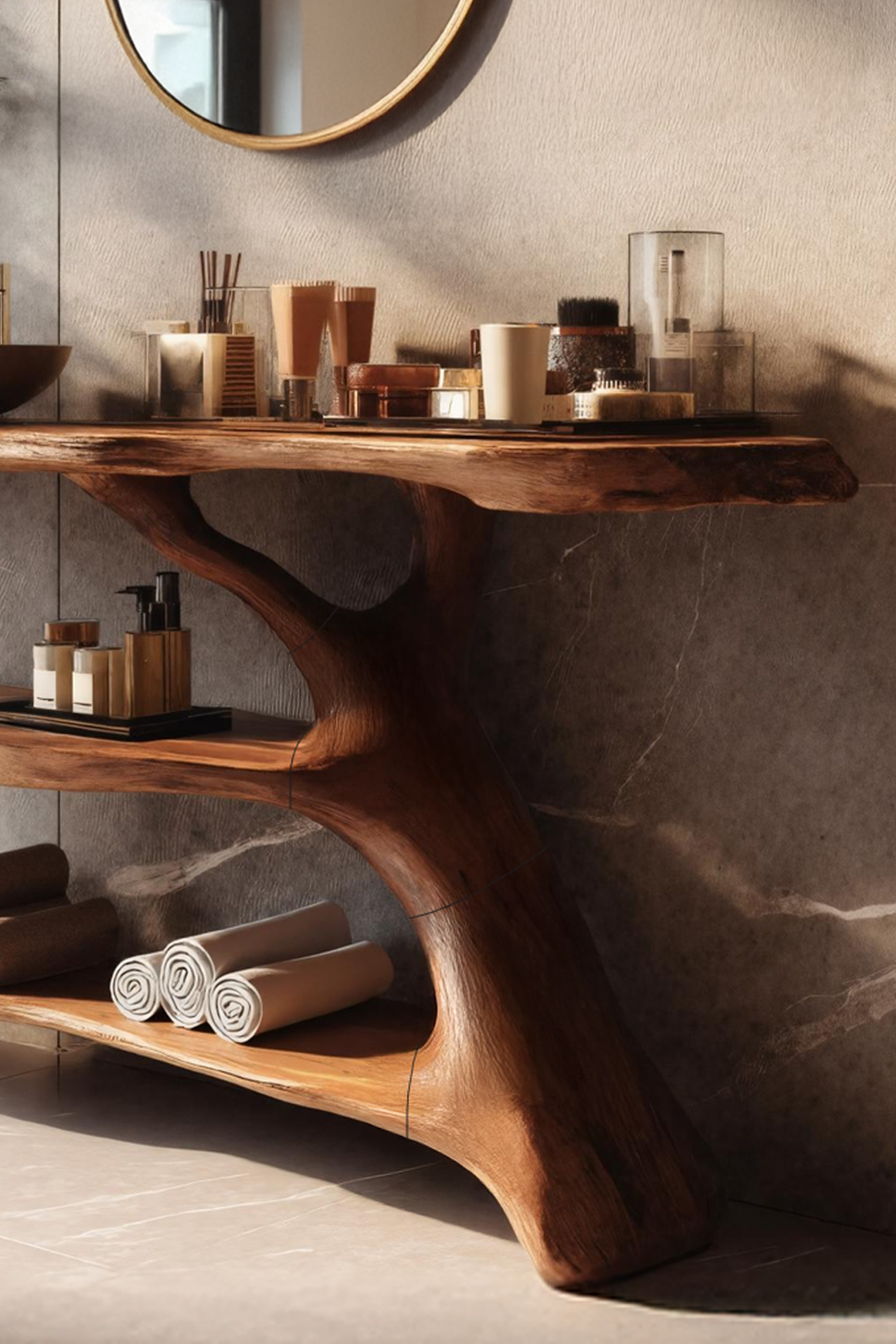 Farmhouse Live Edge Tree Trunk Vanity For Cozy Bathroom Furniture Decor SILDTTRBRV087