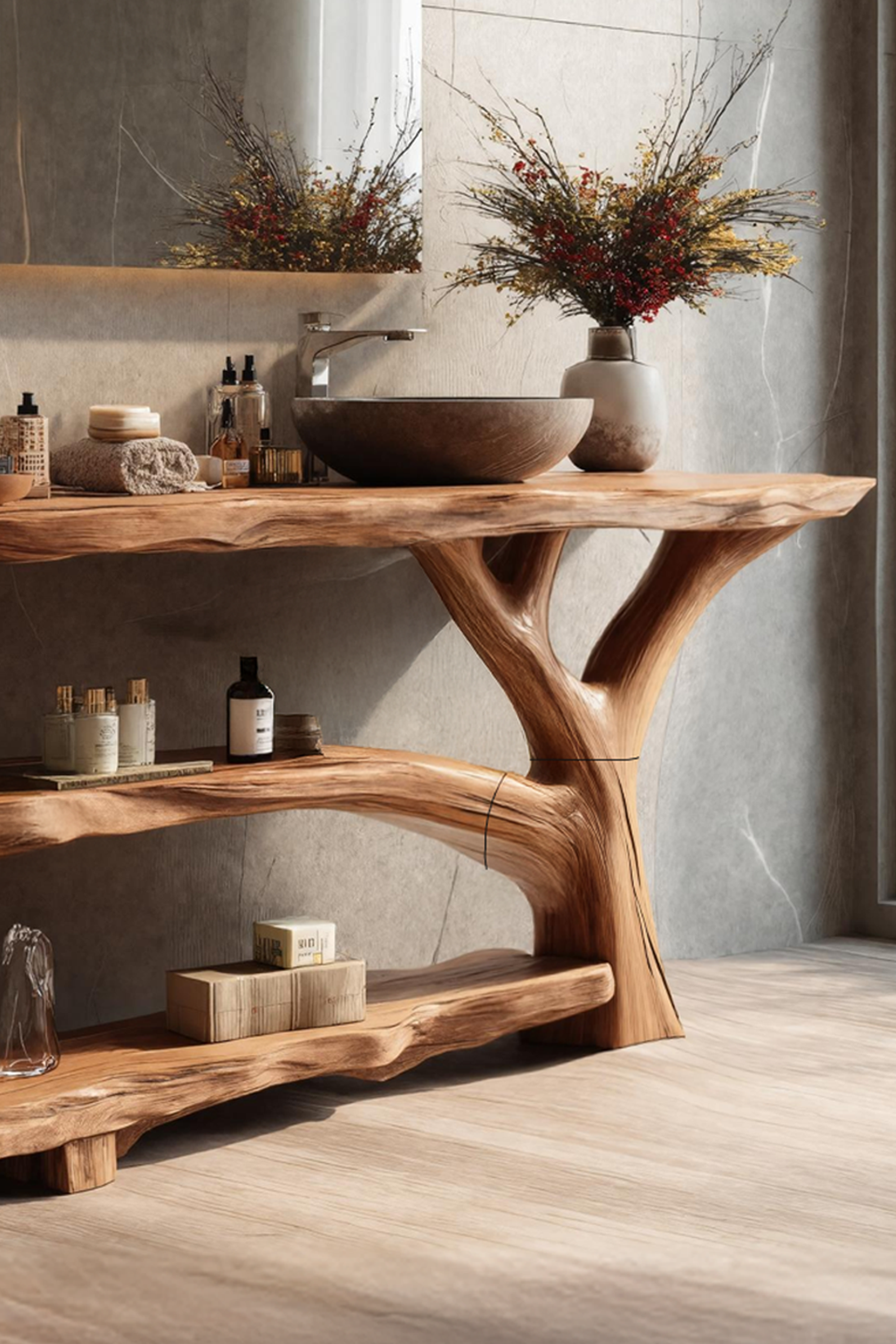 Handcrafted Live Edge Tree Trunk Vanity For Stylish Bathroom Home Furniture SILDTTRBRV065