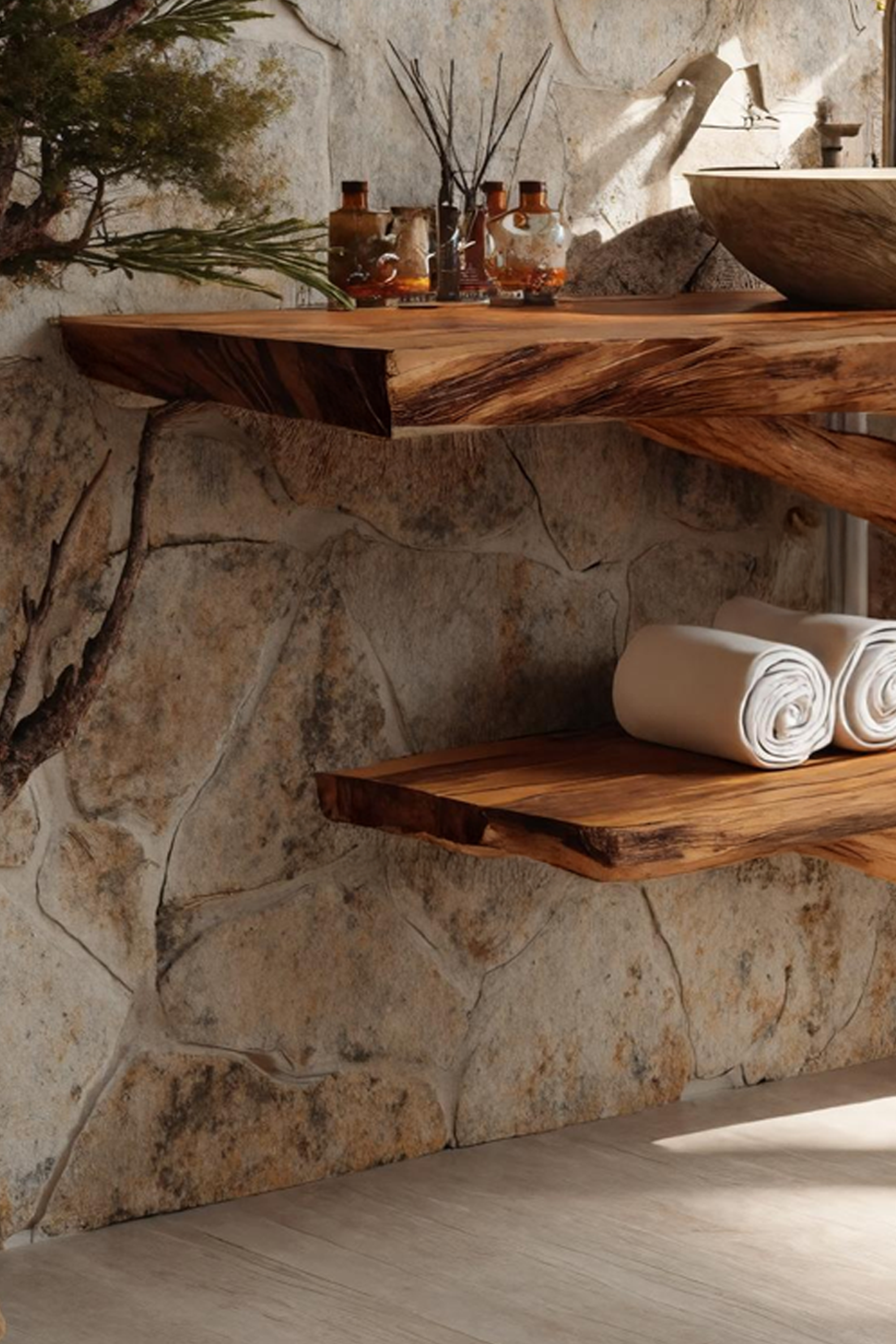 Handcrafted Wooden Live Edge Bathroom Vanity For Luxury Bathroom Decor SILDTTNBRV021