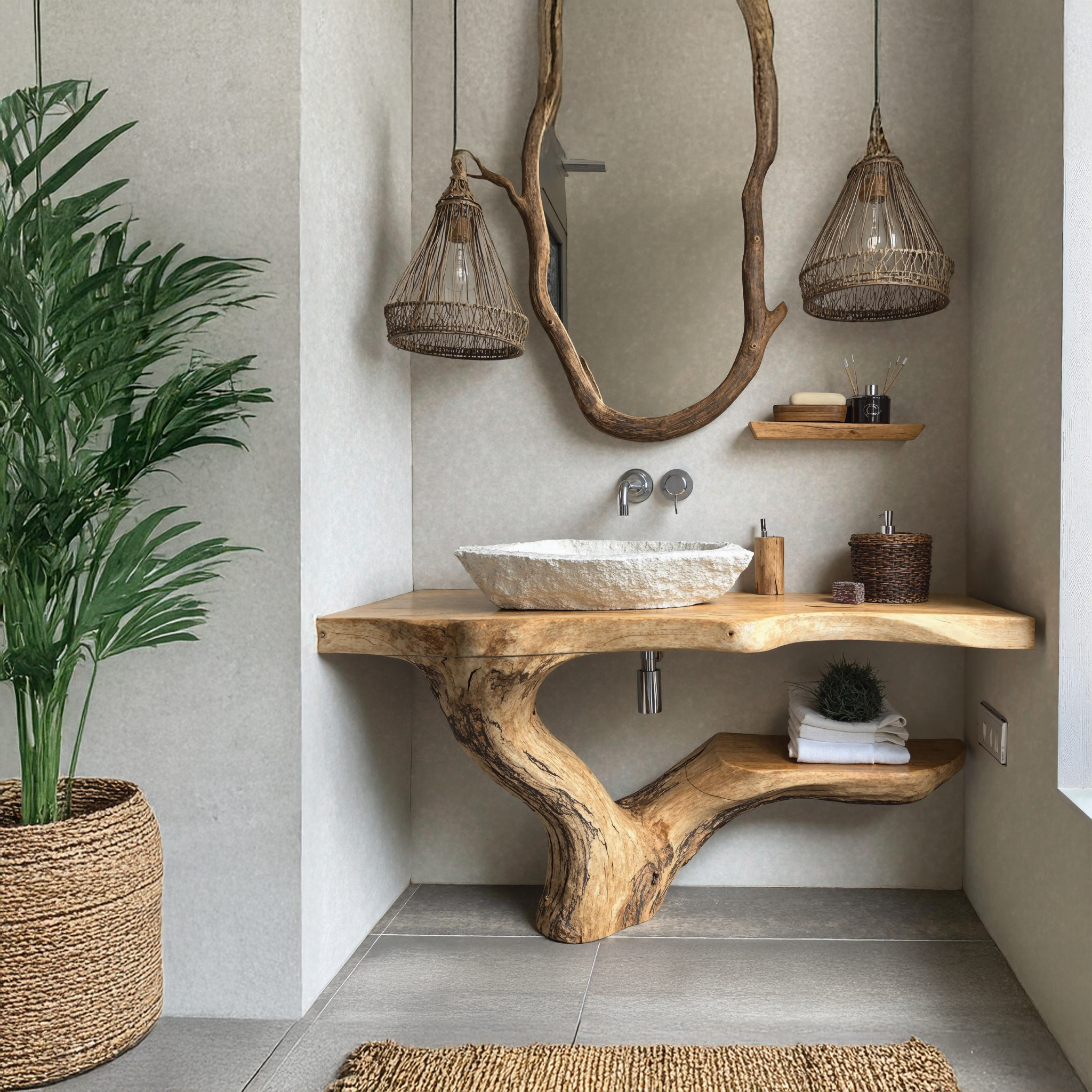 Natural Wood Bathroom Vanity With Open Shelving For Rustic Spaces SILDTBRV160