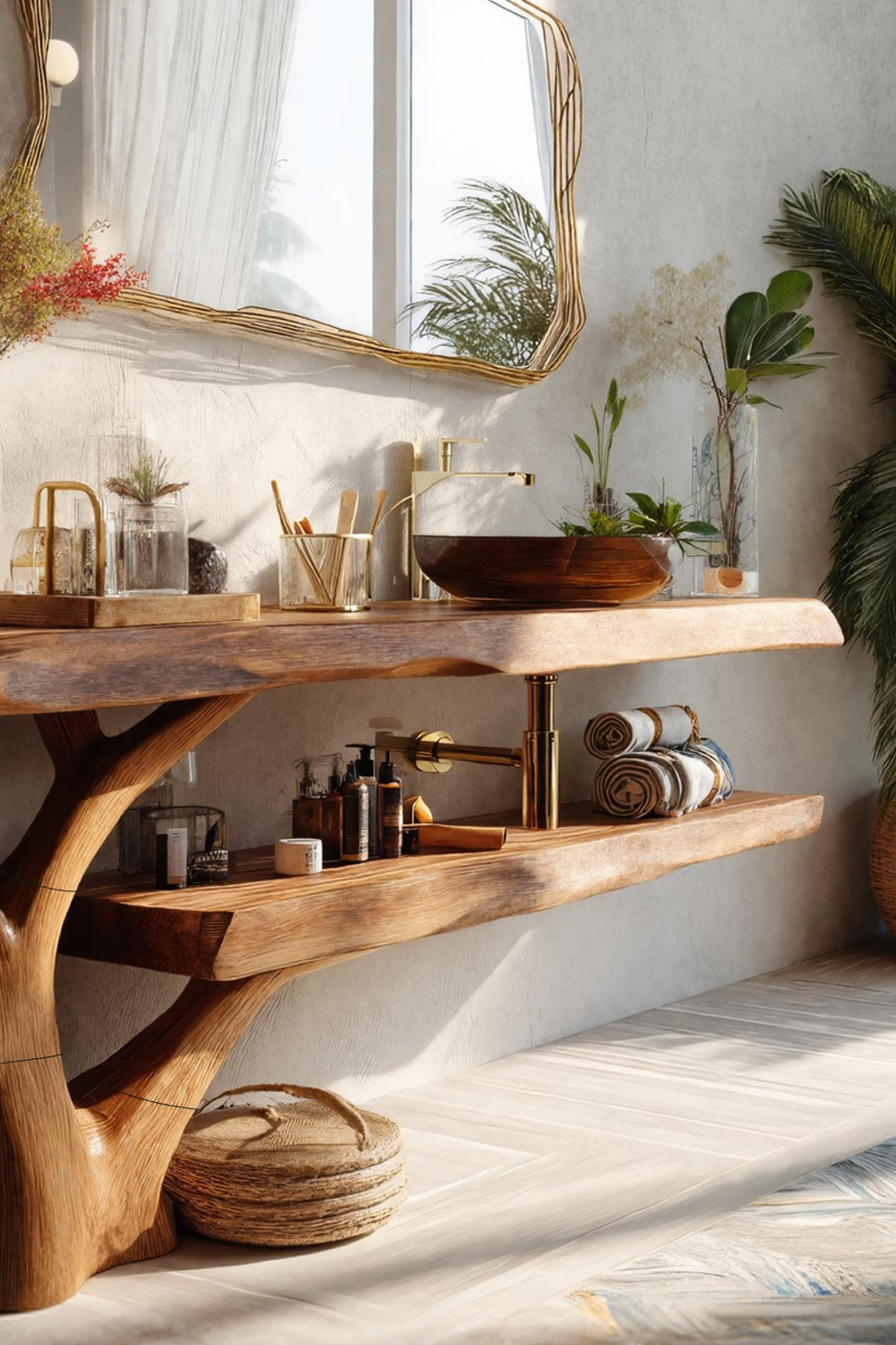 Handcrafted Wooden Live Edge Bathroom Vanity For Rustic Home Interior Design SILDTTRBRV080