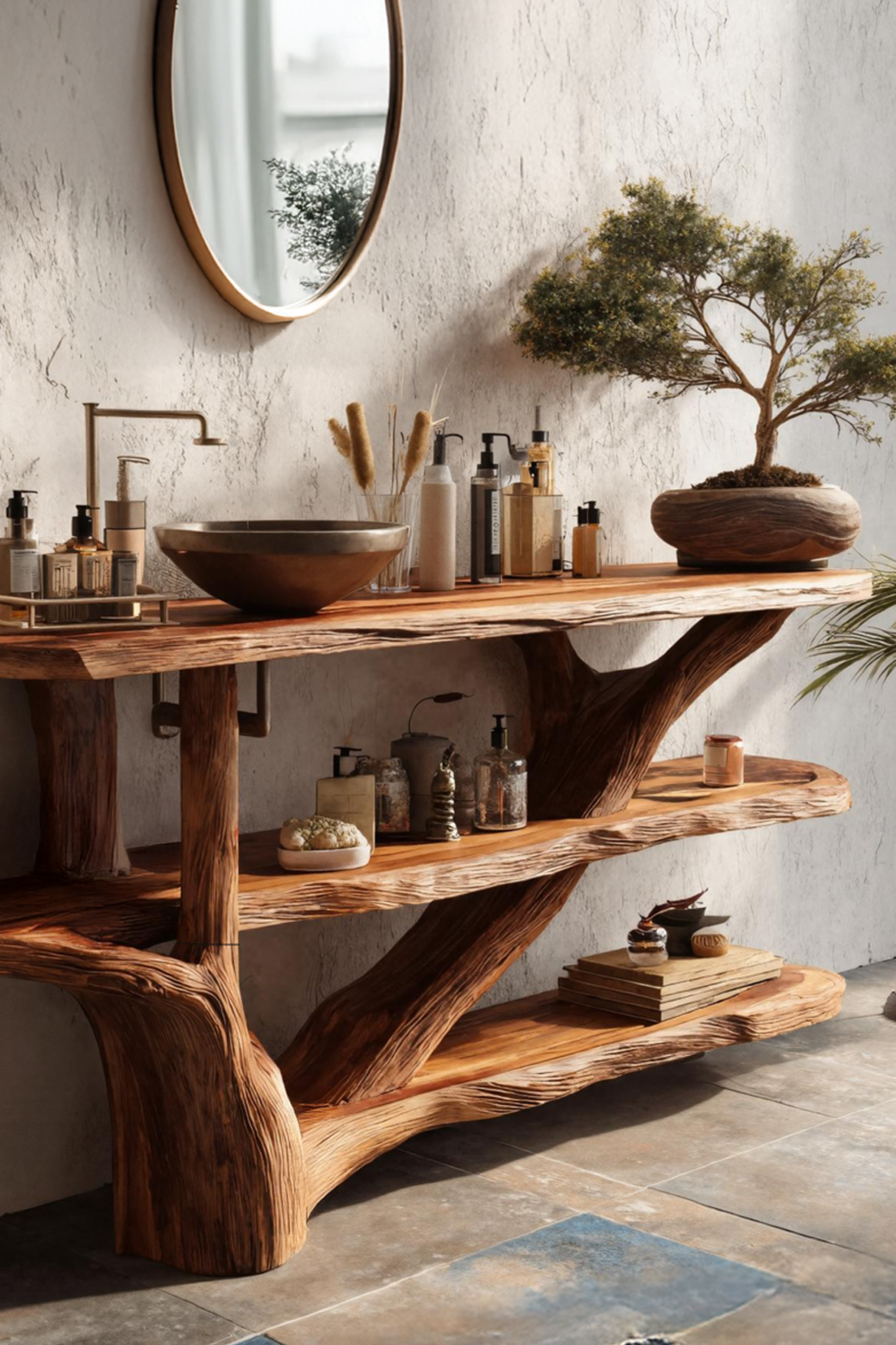 Mid Century Live Edge Tree Trunk Vanity For Contemporary Bathroom Design SILDTTRBRV098