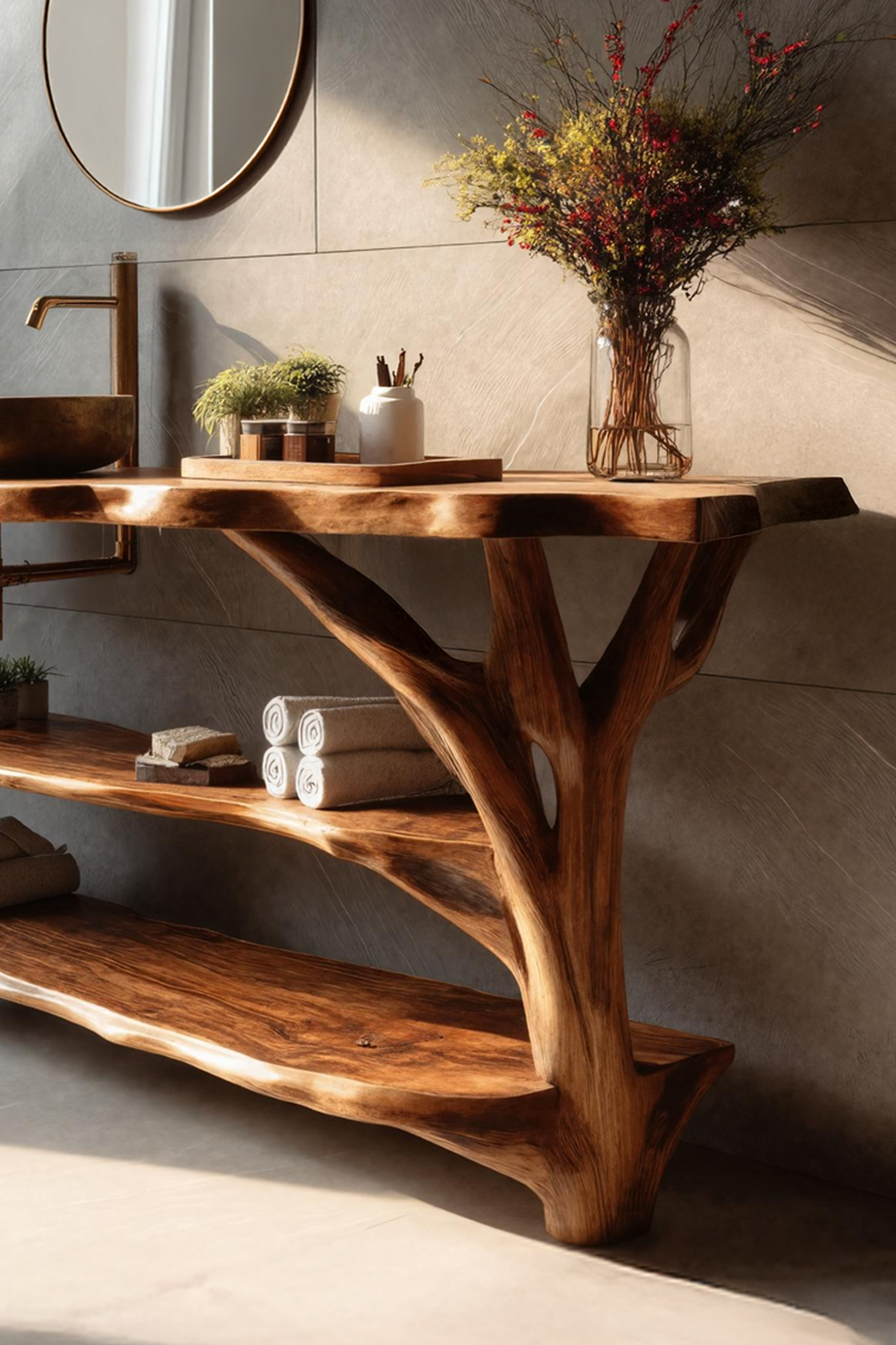 Farmhouse Wooden Live Edge Bathroom Vanity For Farmhouse Home Bathroom SILDTTRBRV067