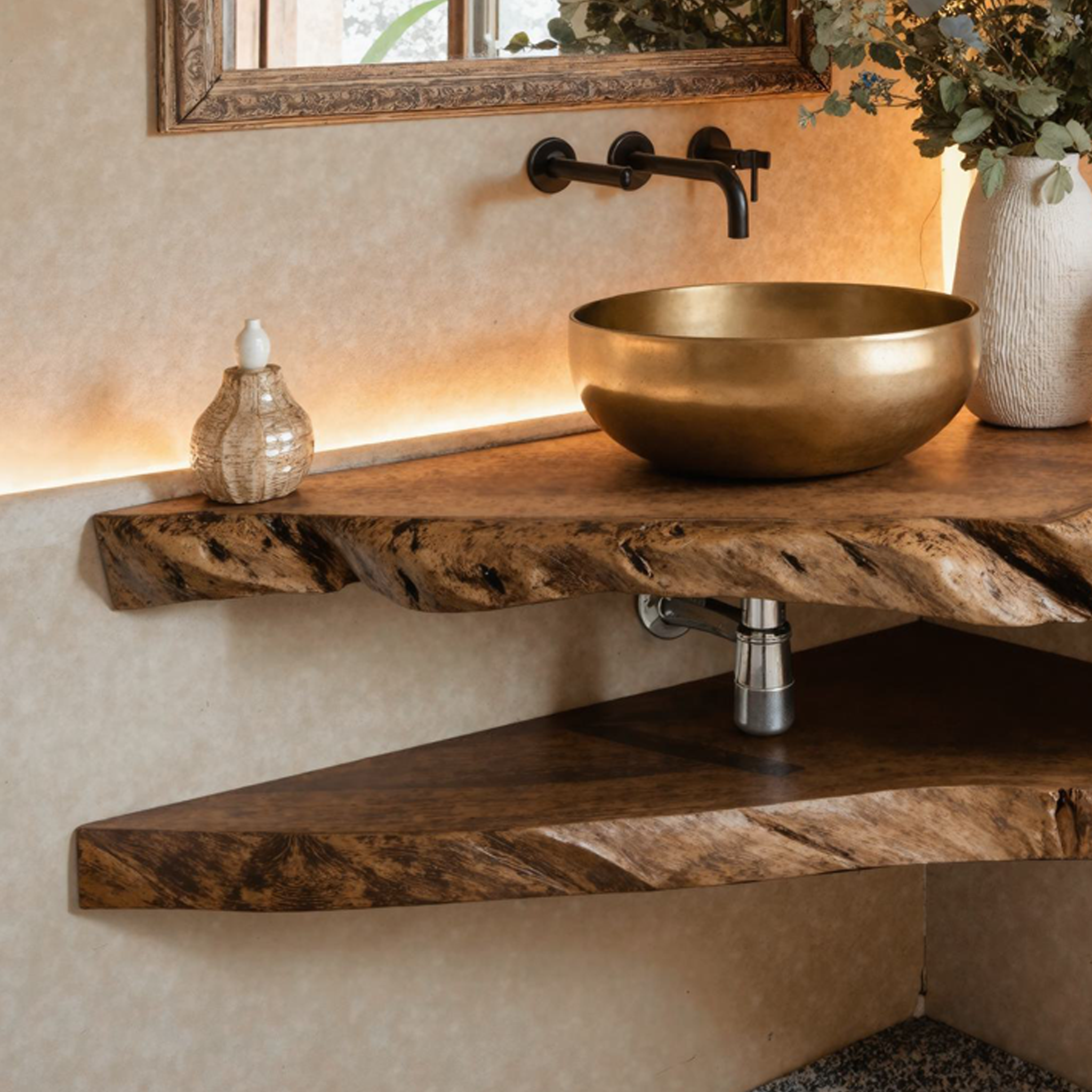 Handcrafted Bathroom Corner Vanity Shelf SILDTBRV065