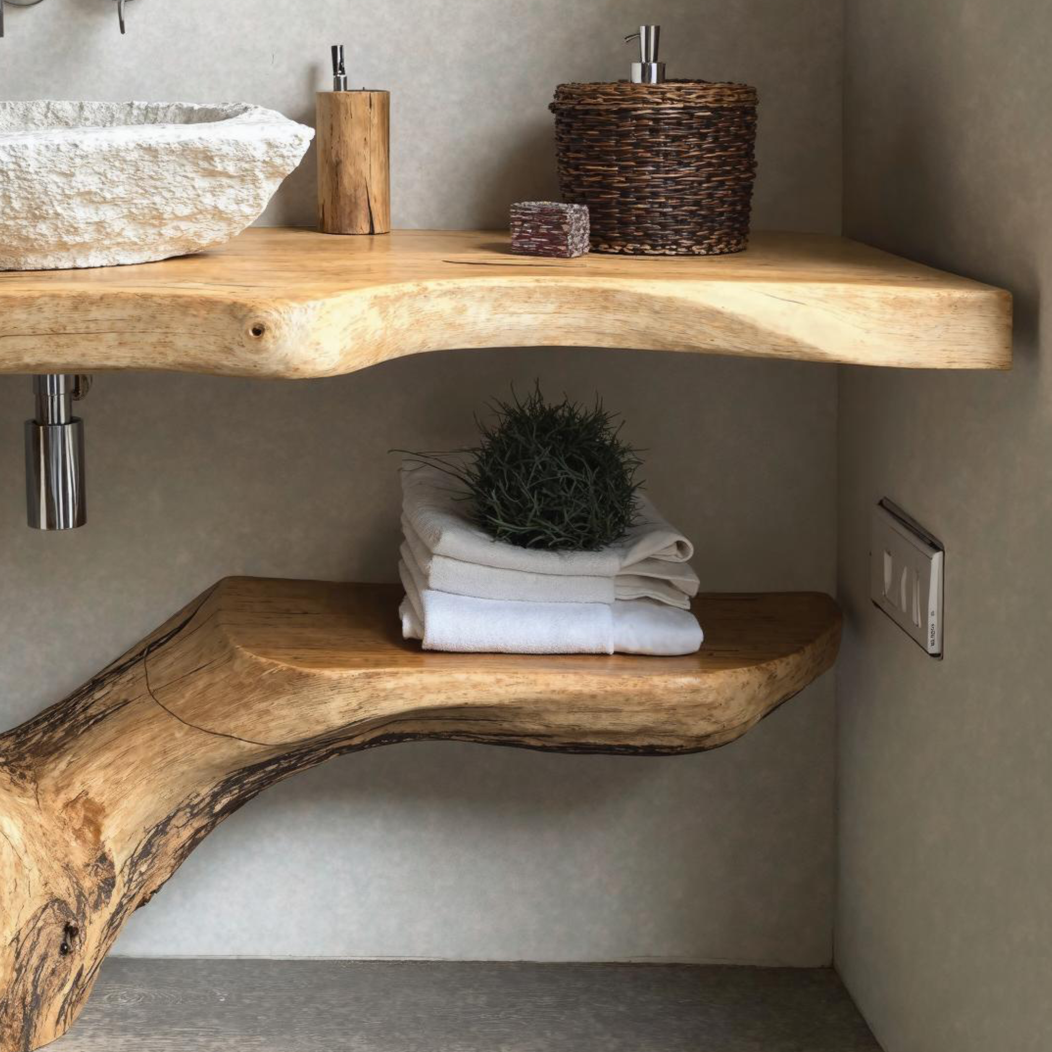 Natural Wood Bathroom Vanity With Open Shelving For Rustic Spaces SILDTBRV160