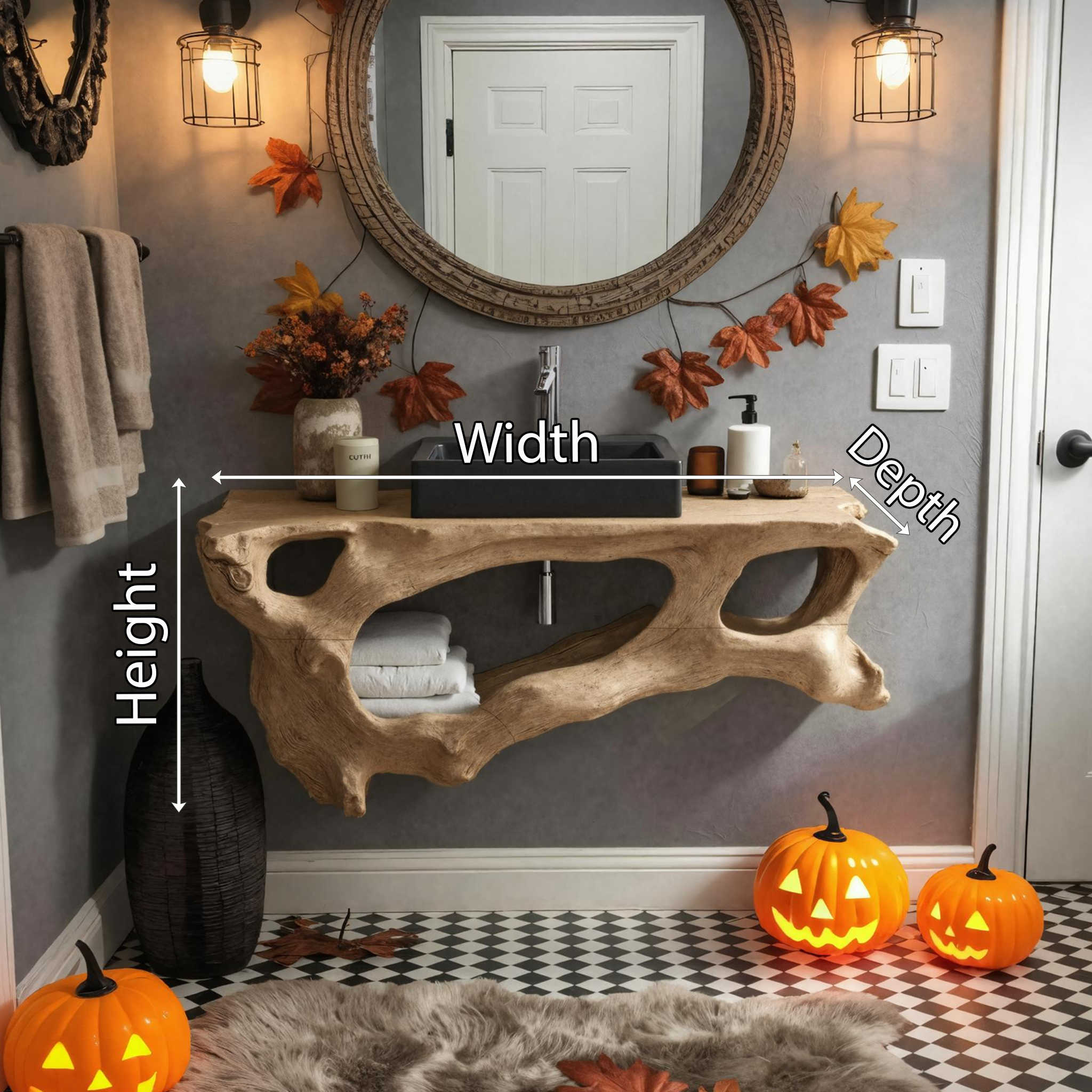 Mid Century Solid Wood Vanity For Bathroom Halloween Furniture SILDTTNHBV002