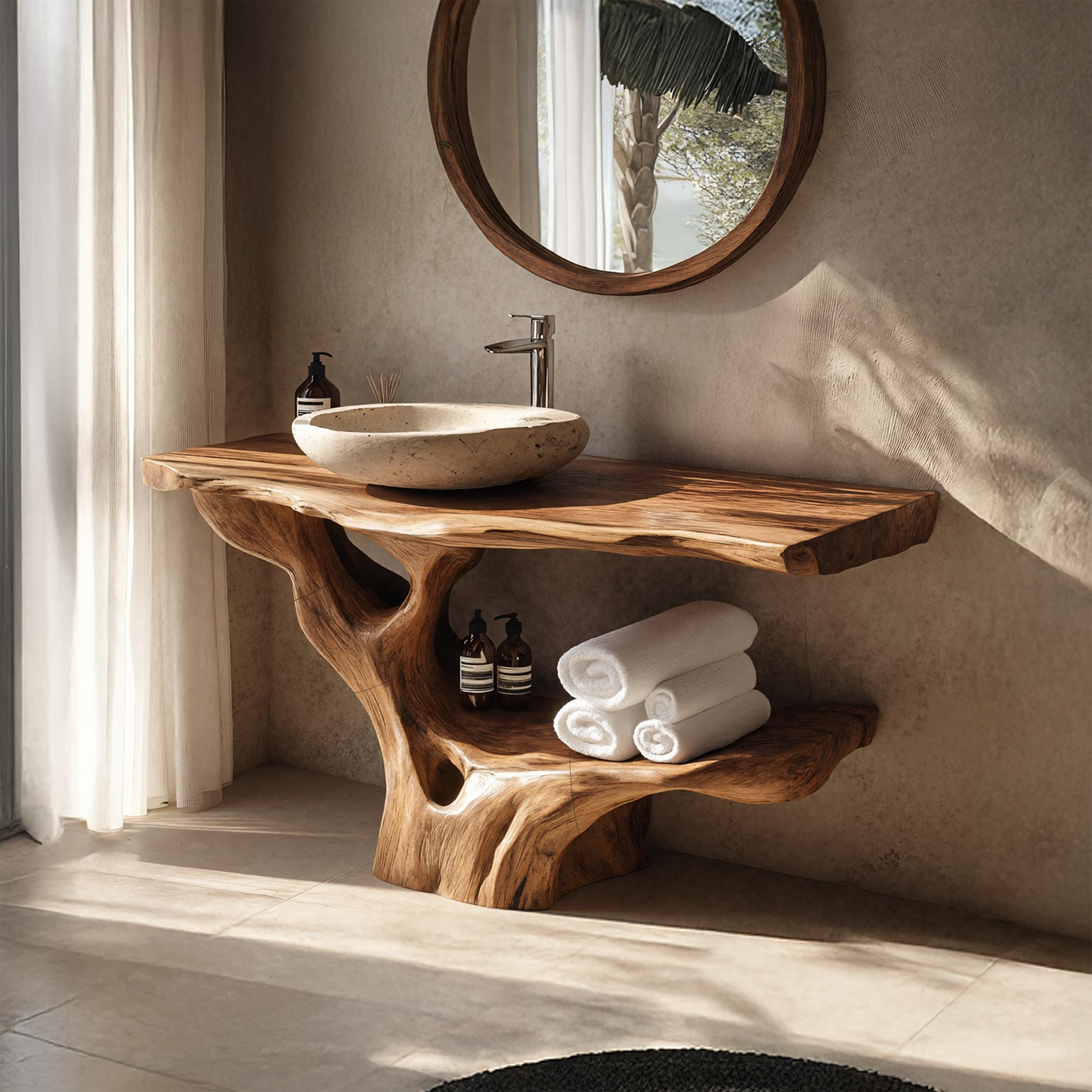 Modern Solid Wood Bathroom Vanity Organic Live Edge For Minimalist Bath SILDTTRBRV121