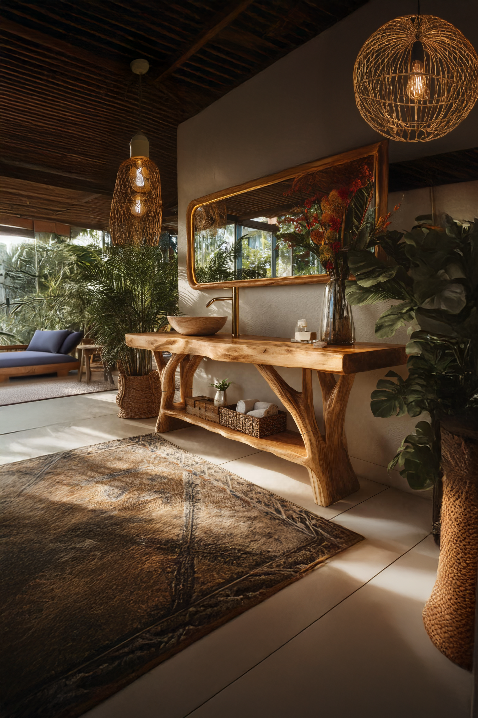 Mid Century Live Edge Tree Trunk Vanity For Stylish Furniture Design SILDTTRBRV078