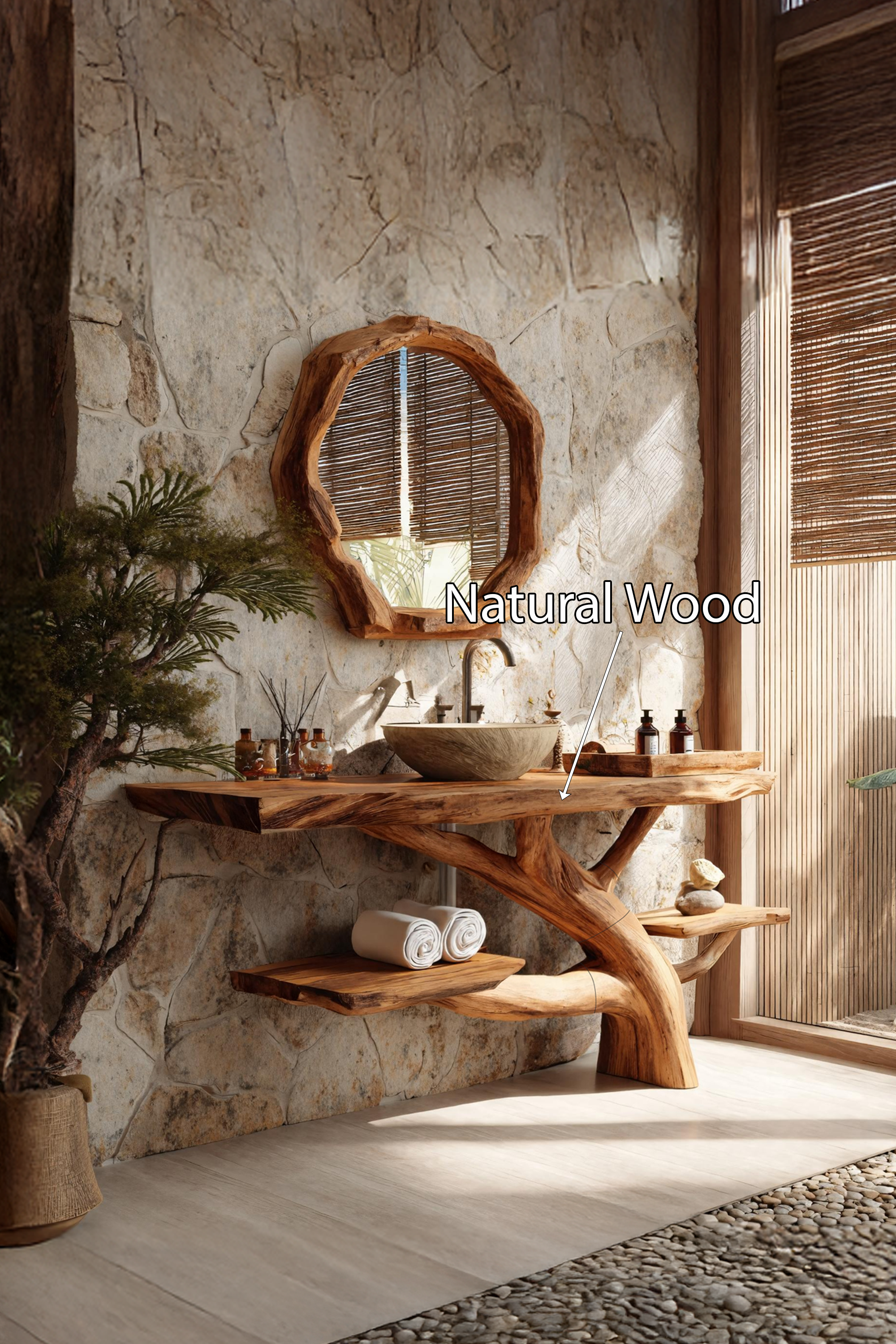 Handcrafted Wooden Live Edge Bathroom Vanity For Luxury Bathroom Decor SILDTTNBRV021
