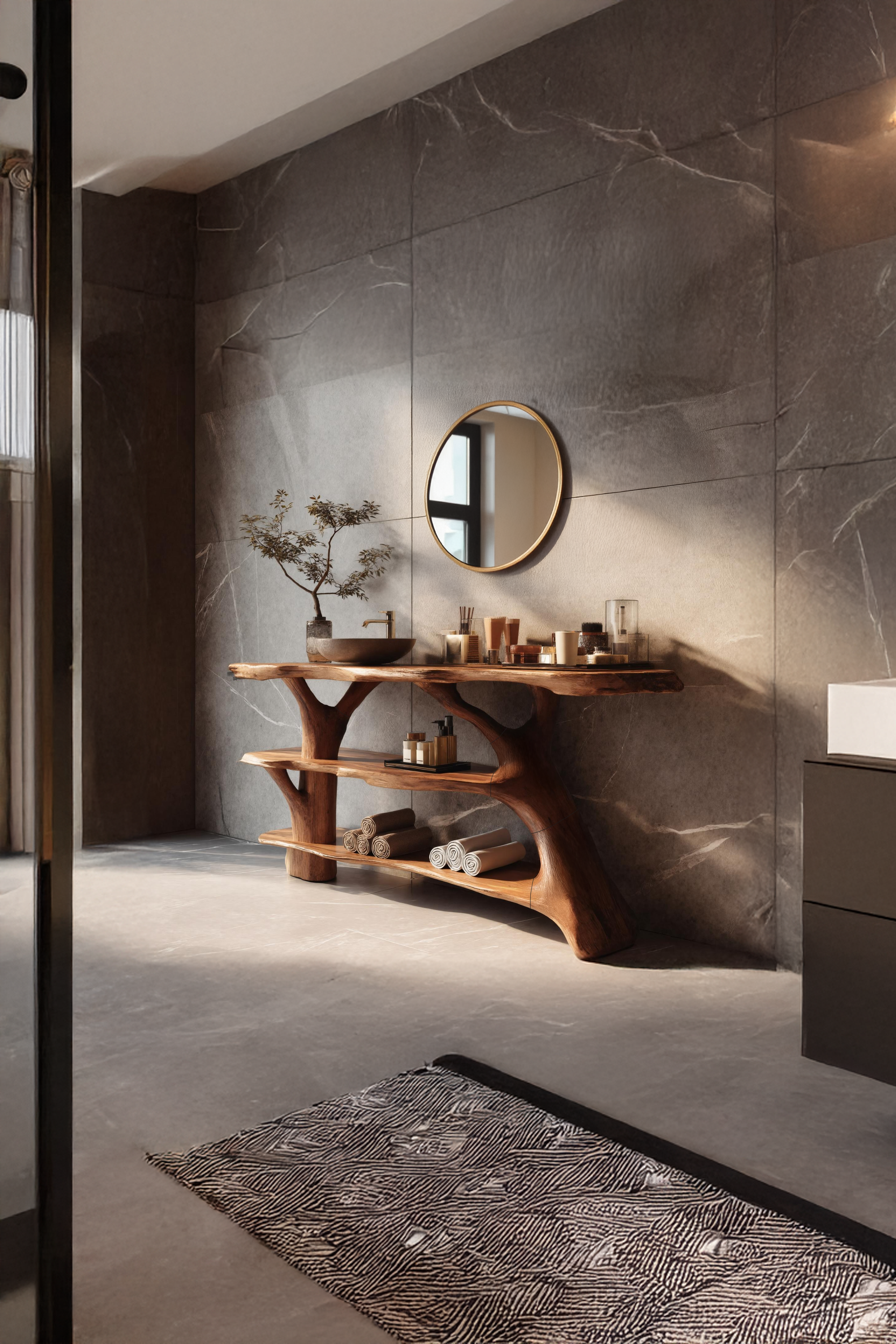 Farmhouse Live Edge Tree Trunk Vanity For Cozy Bathroom Furniture Decor SILDTTRBRV087