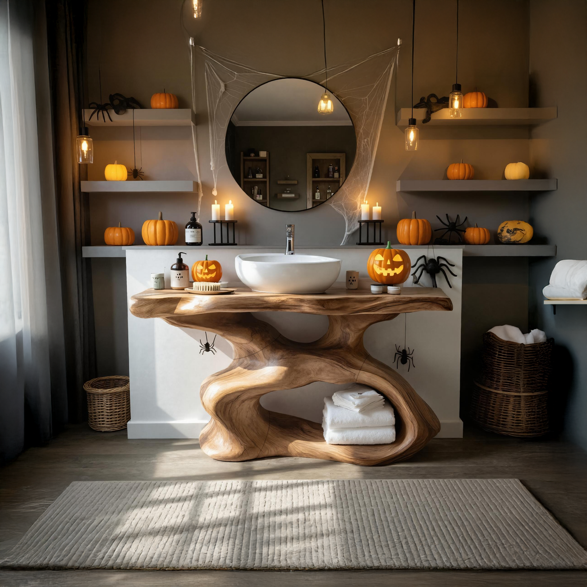Rustic Halloween Solid Wood Live Edge Vanity For Timeless Bathroom Furniture SILDTTRHBV001