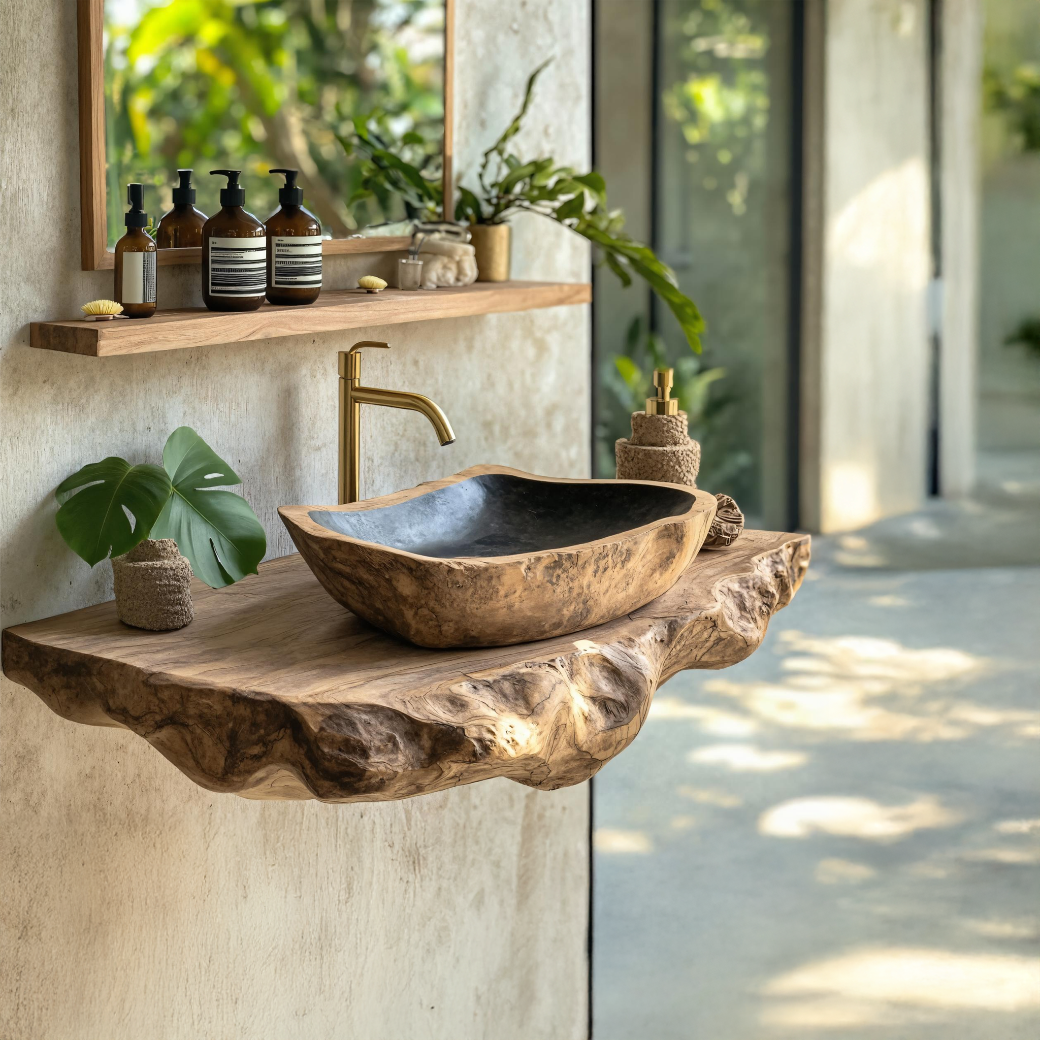 Rustic Mid Century Solid Wood Sink For Bathroom Decor SILDTTRVS009