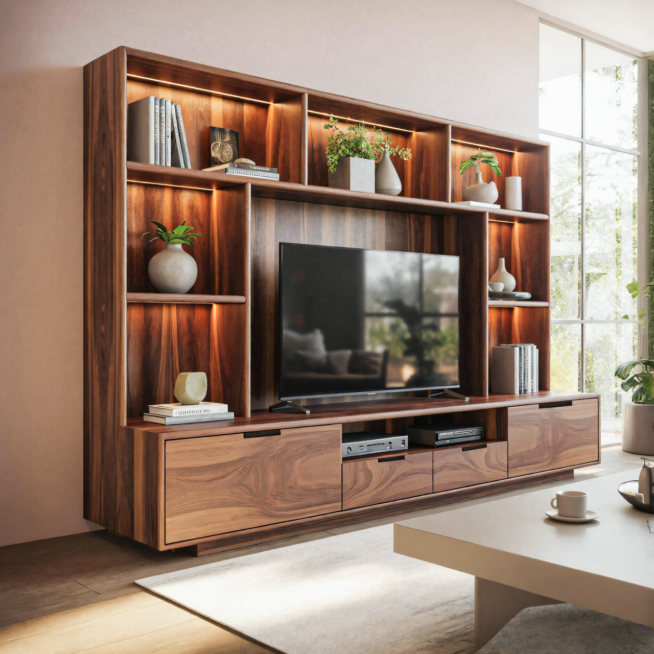Modern TV Wall Unit With LED Shelves For Living Room SITHTTTVC013