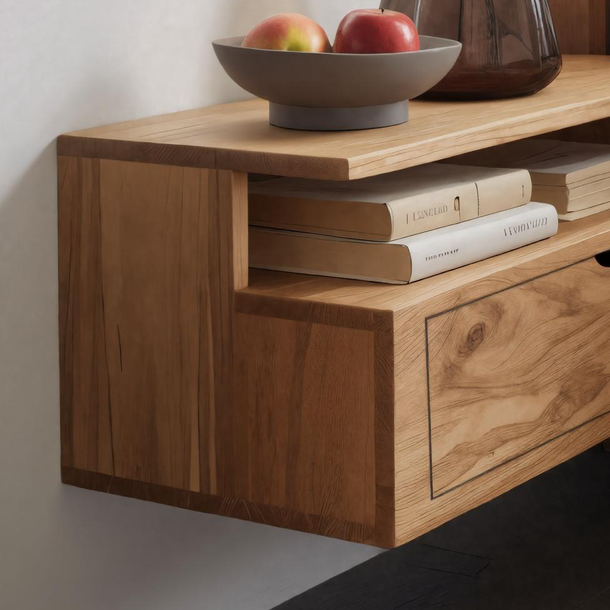 Floating Wooden Nightstand With Drawer And Shelf For Minimalist Bedroom SITHHNNS008