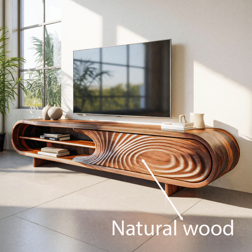 Modern Sculptural Wood TV Stand With Curved Grain Pattern For Living Room SITHTTTVC010