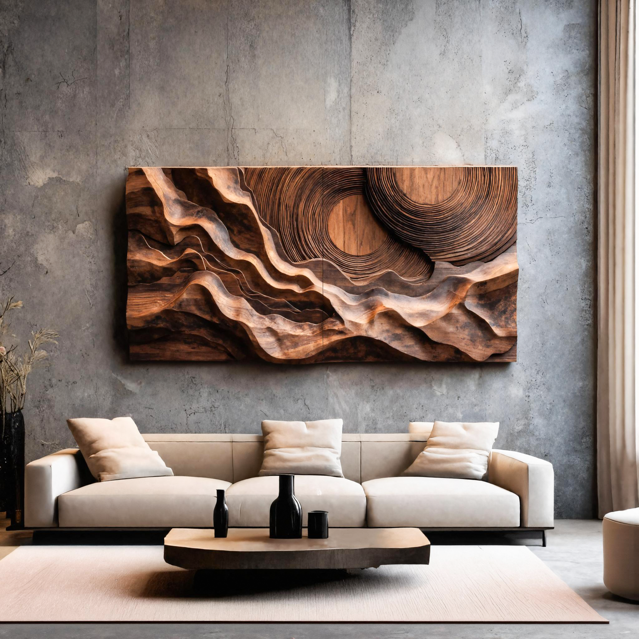 Abstract Sculptural Wood Wall Art With Concentric Circles For Living Room Or Bedroom SITHTTWA005
