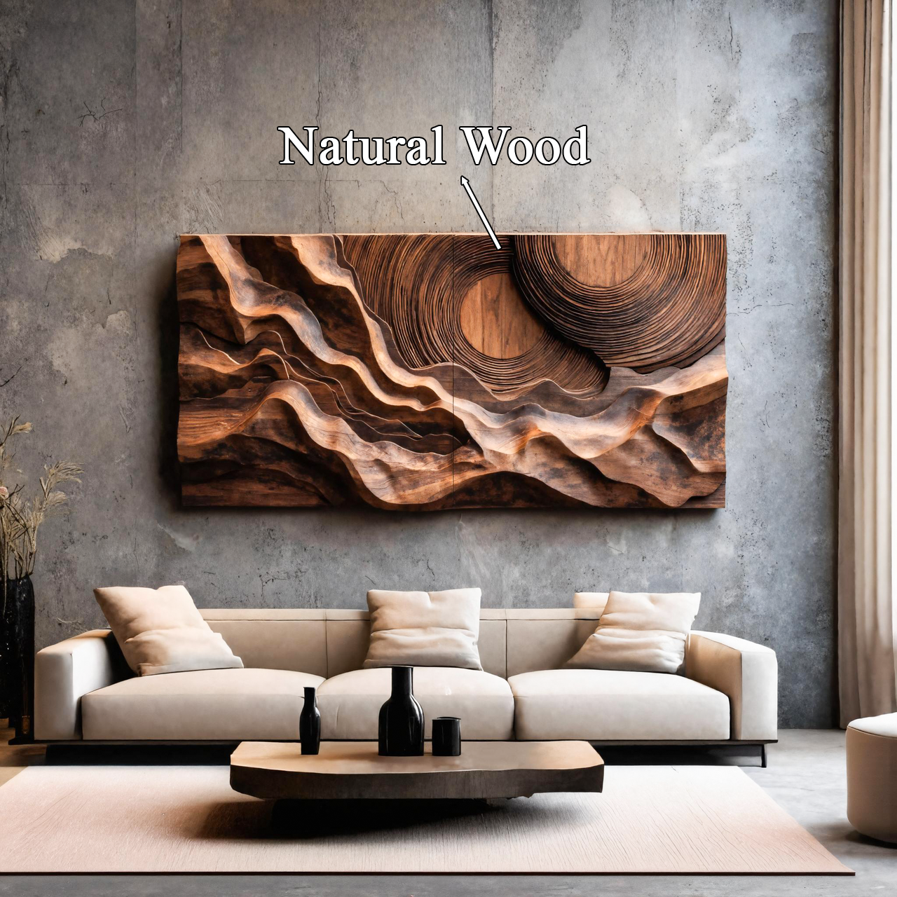 Abstract Sculptural Wood Wall Art With Concentric Circles For Living Room Or Bedroom SITHTTWA005