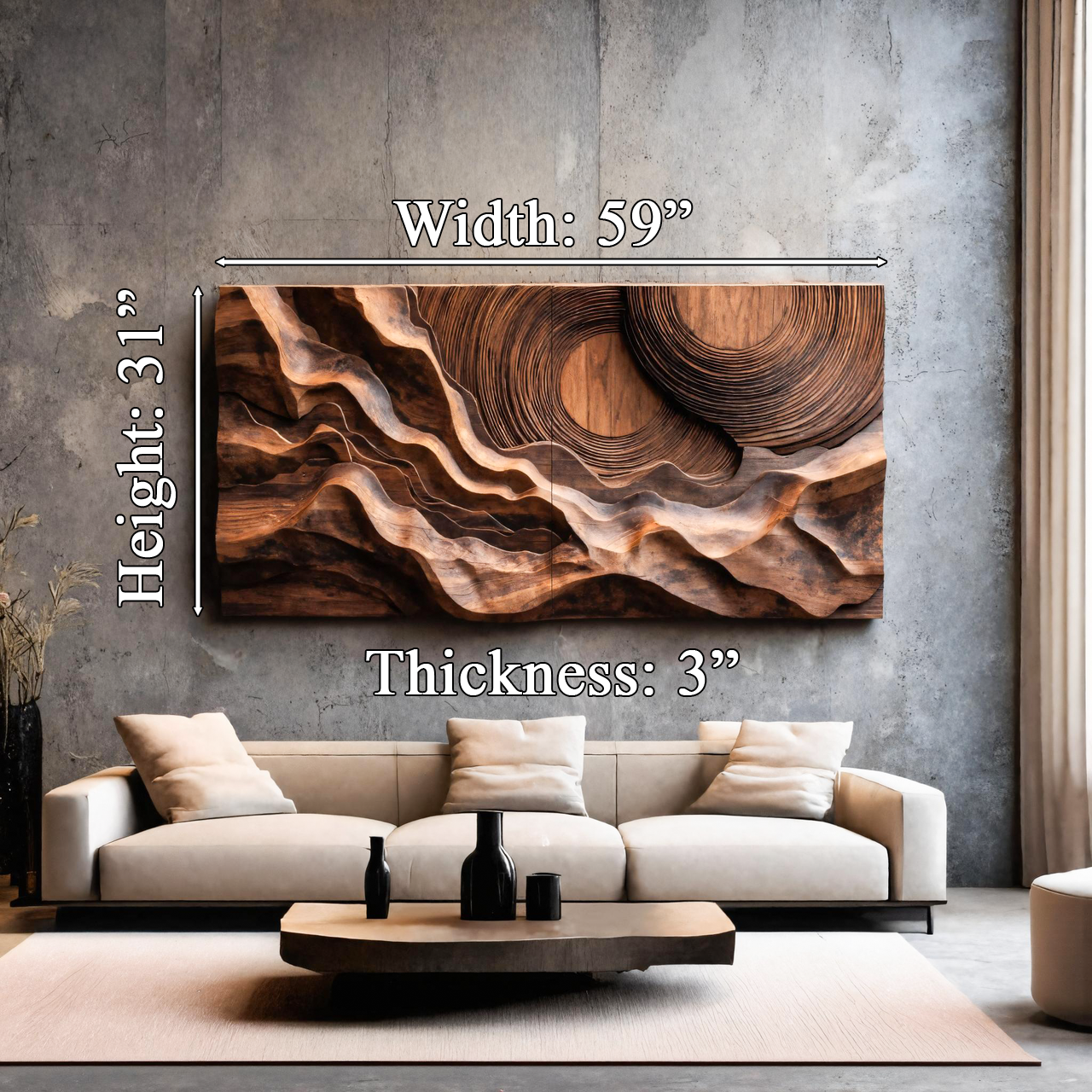 Abstract Sculptural Wood Wall Art With Concentric Circles For Living Room Or Bedroom SITHTTWA005