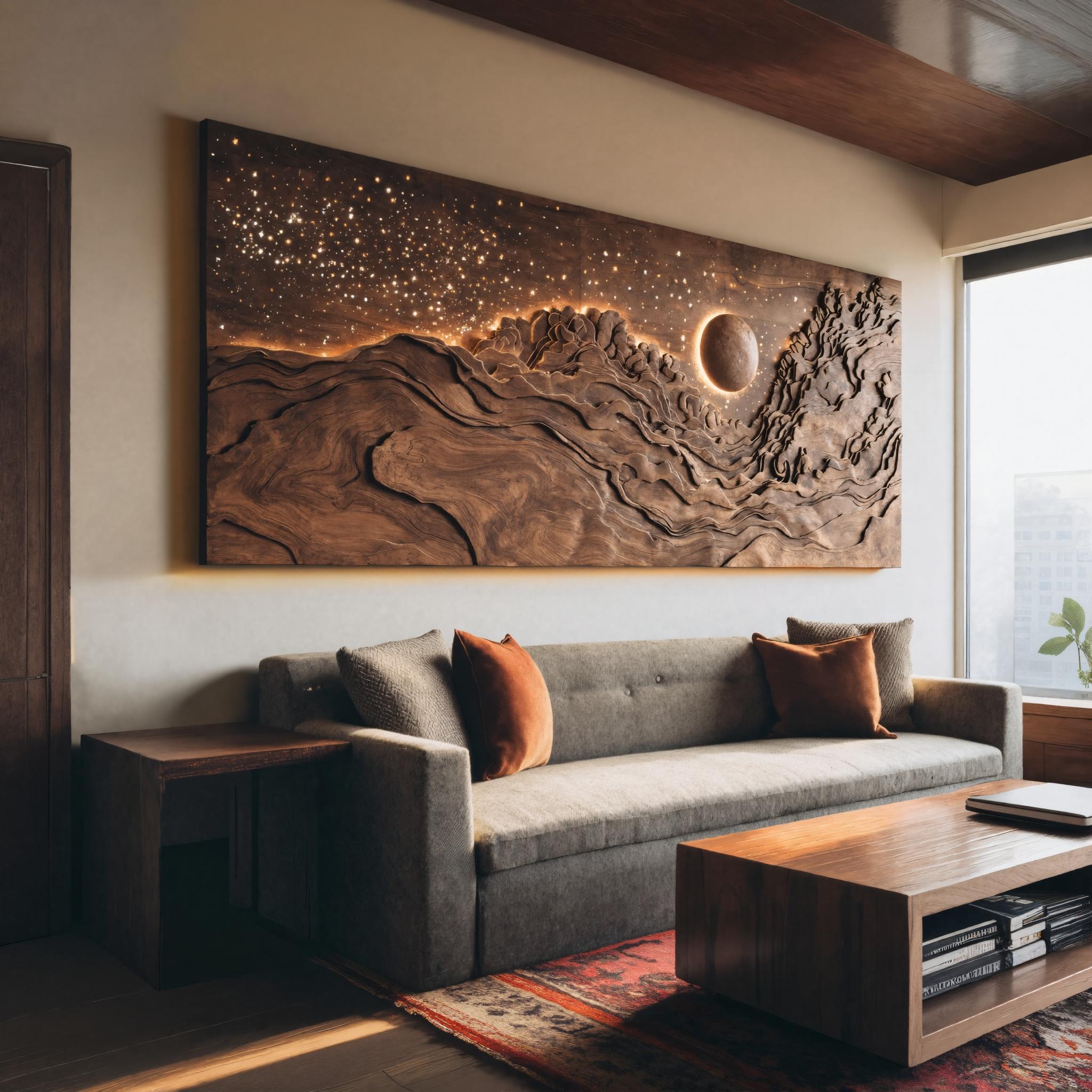 Hand Carved Wall Art With LED Eclipse Design For Living Room SITHHNWA019
