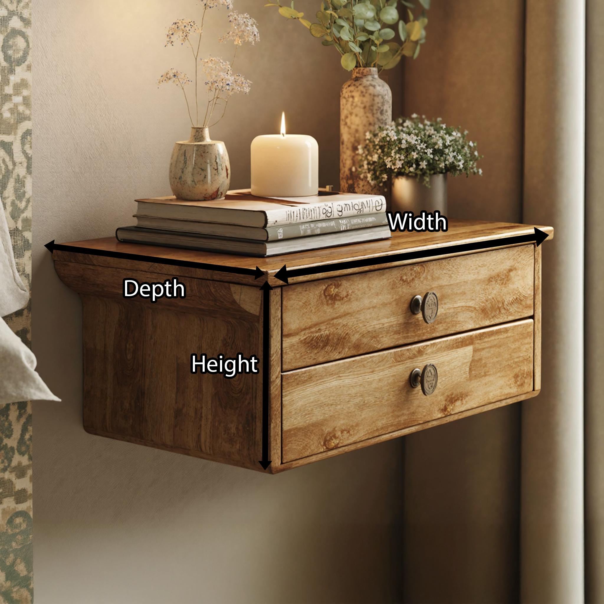 Solid Wood Rustic Nightstand With 2 Drawers SILDTNS005