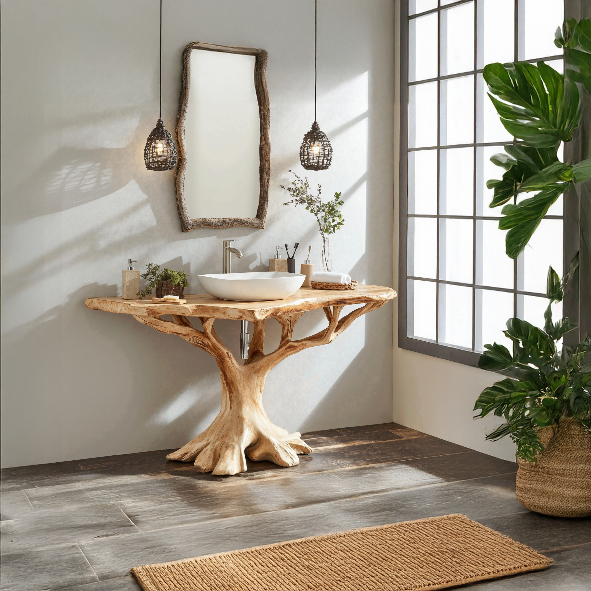 Live Edge Wood Bathroom Vanity Handcrafted For Nature-Inspired Spaces SILDTBRV135