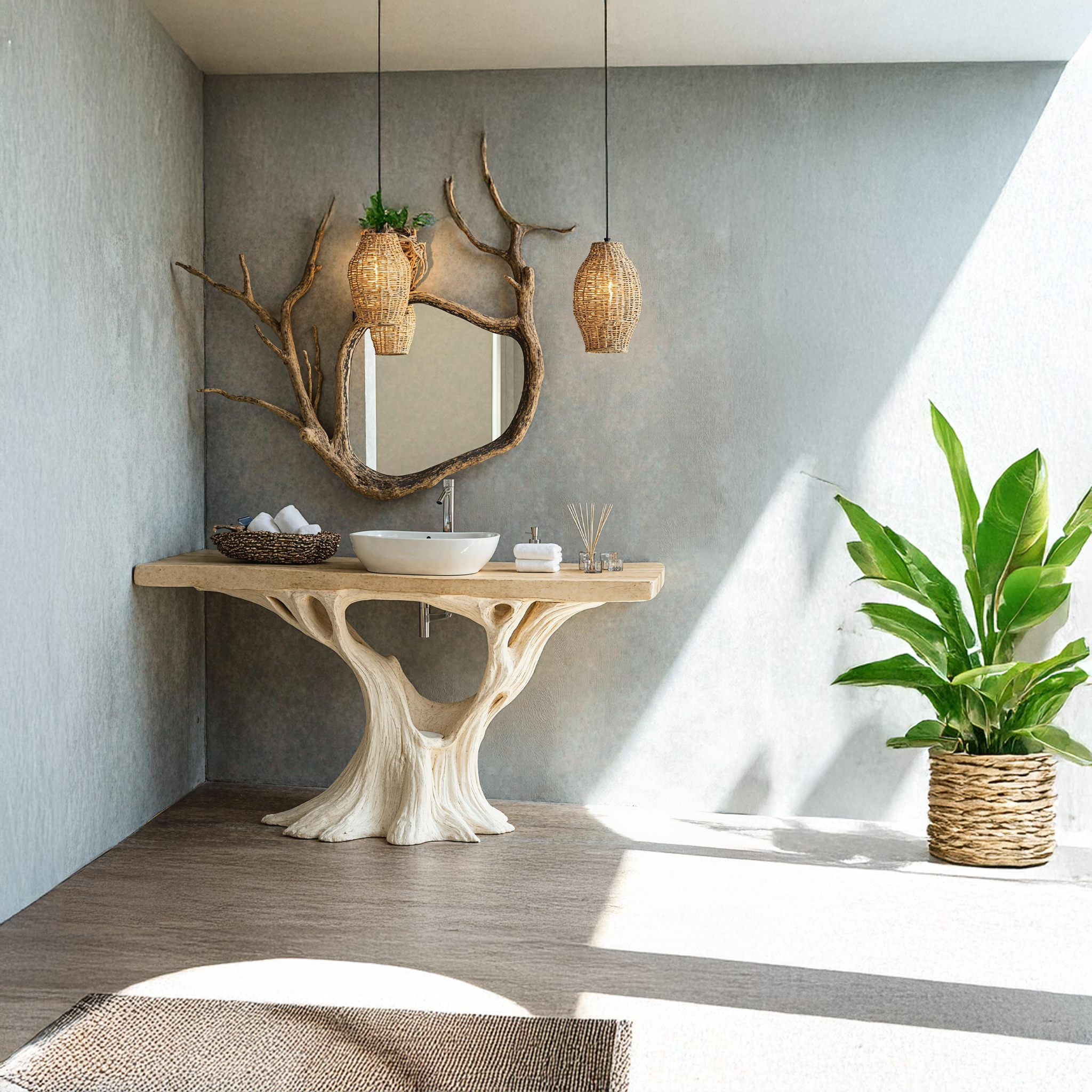 Rustic Natural Wood Bathroom Vanity For Warm Farmhouse Bathrooms SILDTBRV145