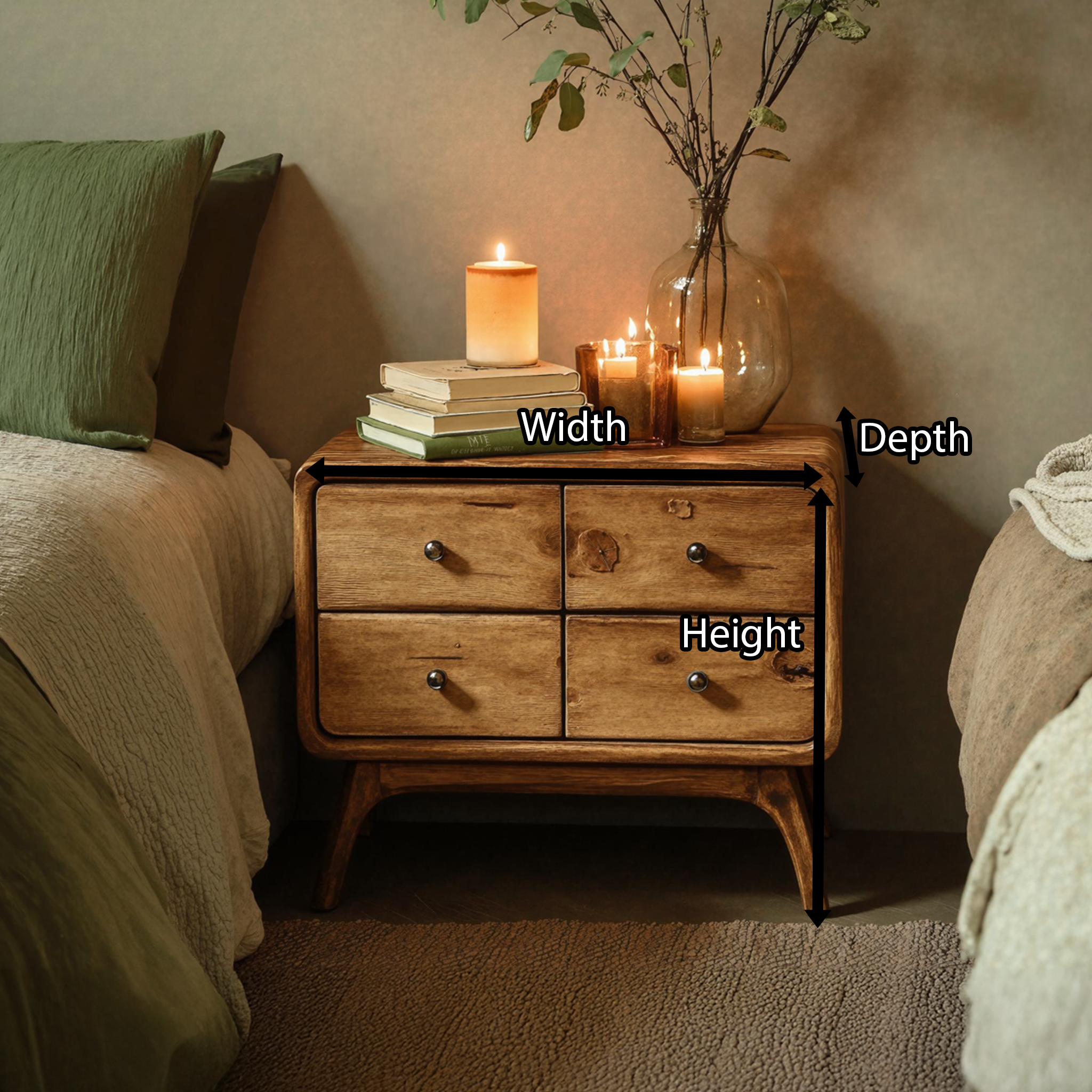 Rustic Standing Bedside Table With 4 Drawers SILDTNS008