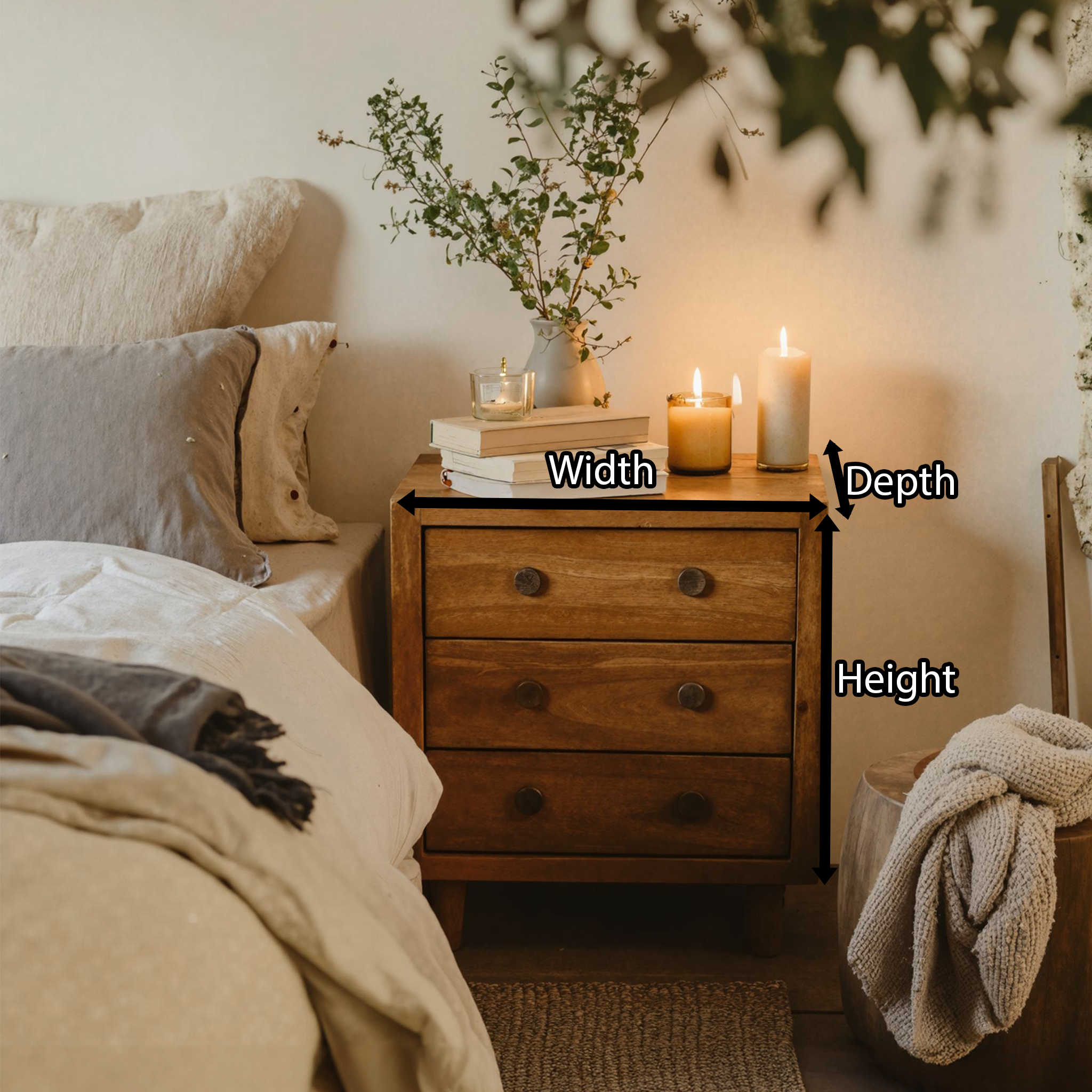 Handcrafted Rustic Nightstand With 3 Drawers SILDTNS004