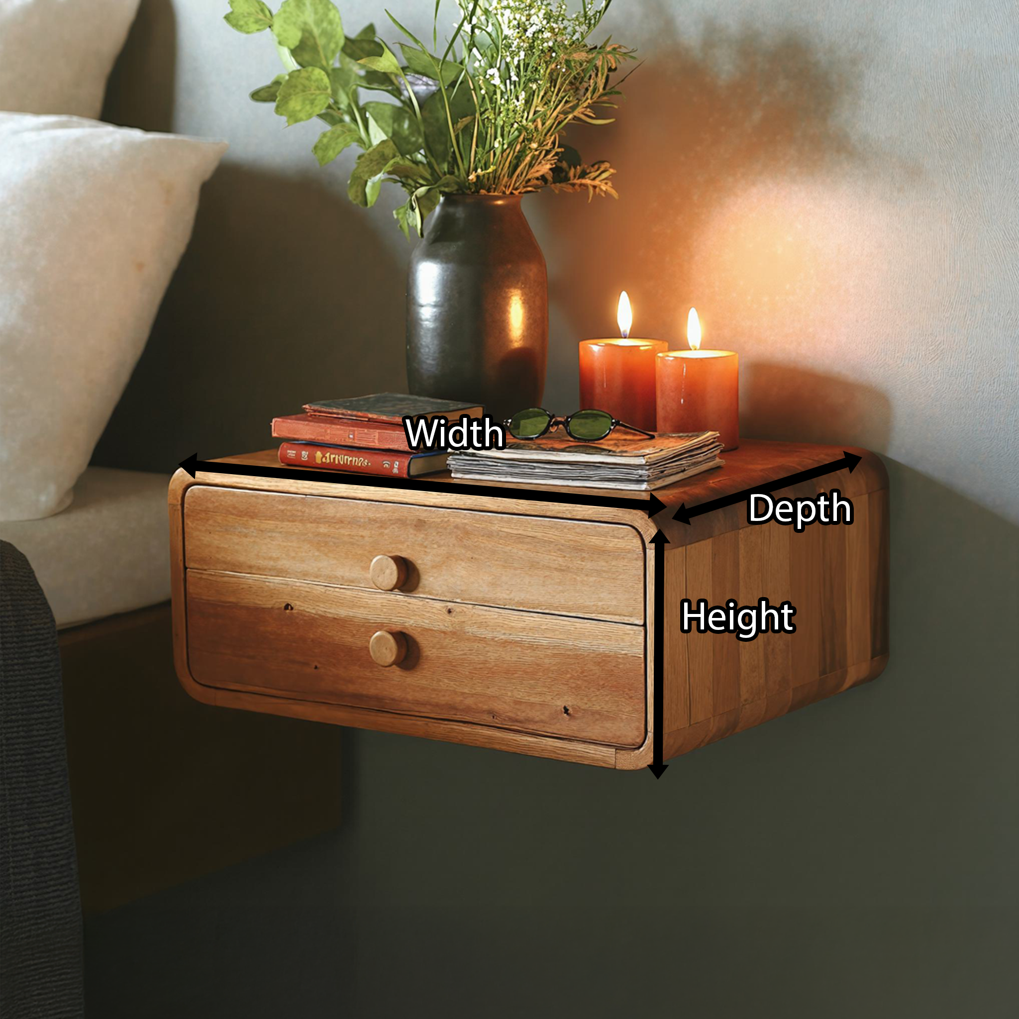Rustic Handcrafted Floating Nightstand With Storage Drawer SILDTNS010