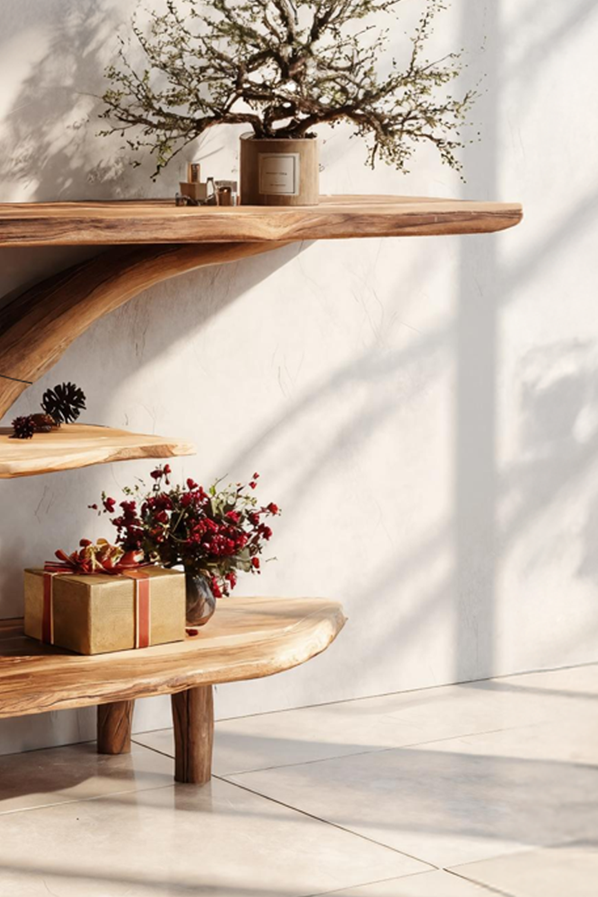 Mid Century Wooden Live Edge Console Table For Christmas Living Room Style SILDTTRCSC025