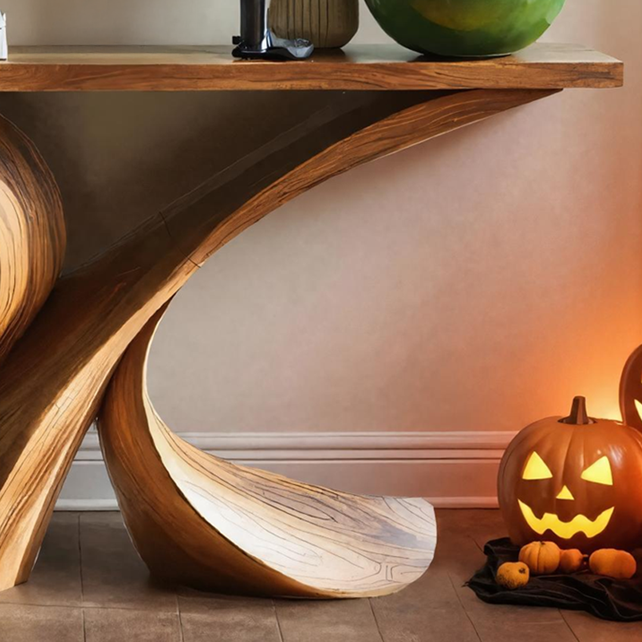 Mid Century Wooden Live Edge Console Table For Living Room Halloween Decor SILDTTRHCS001