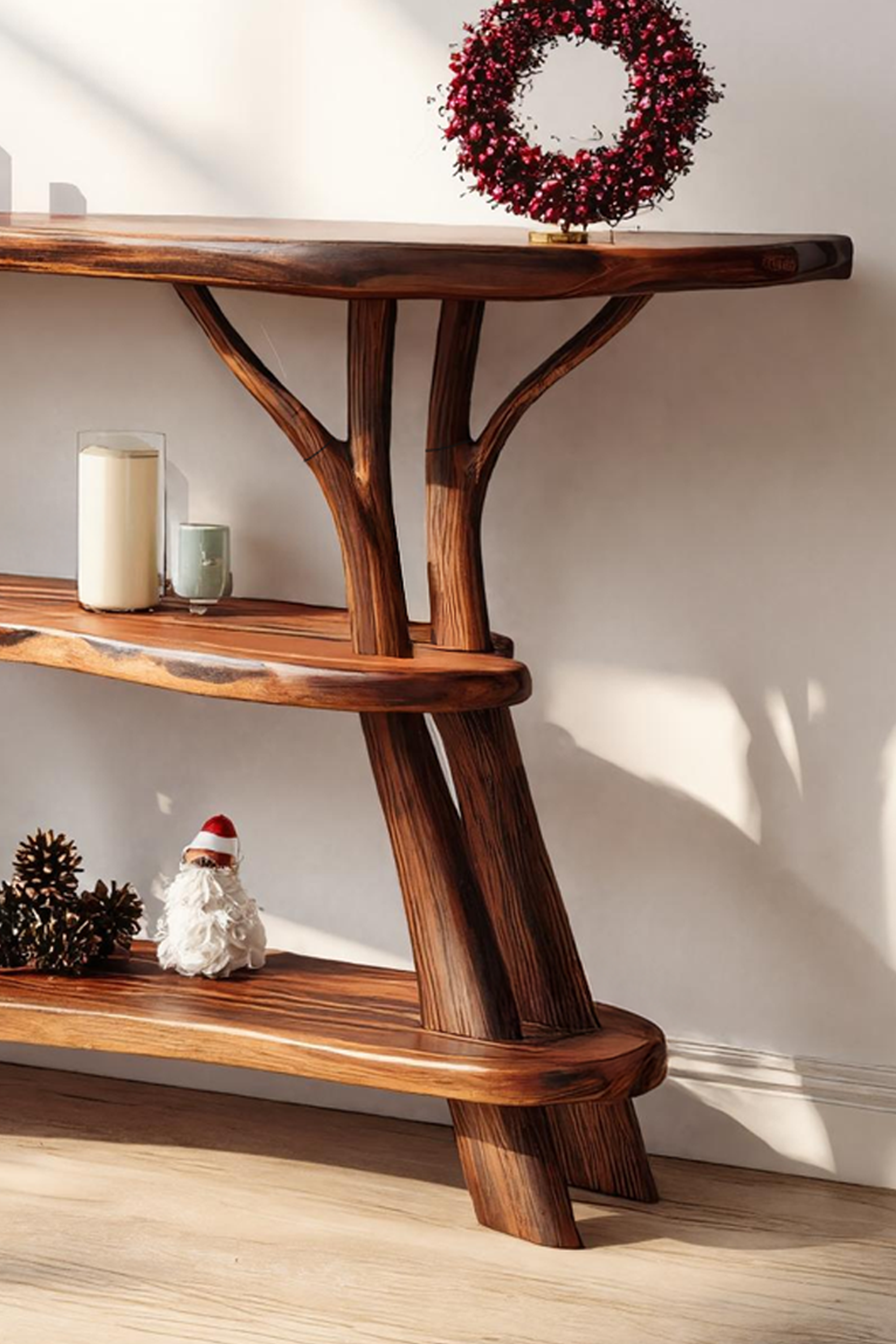 Modern Wooden Live Edge Console Table For Seasonal Holiday Xmas Furniture SILDTTRCSC028