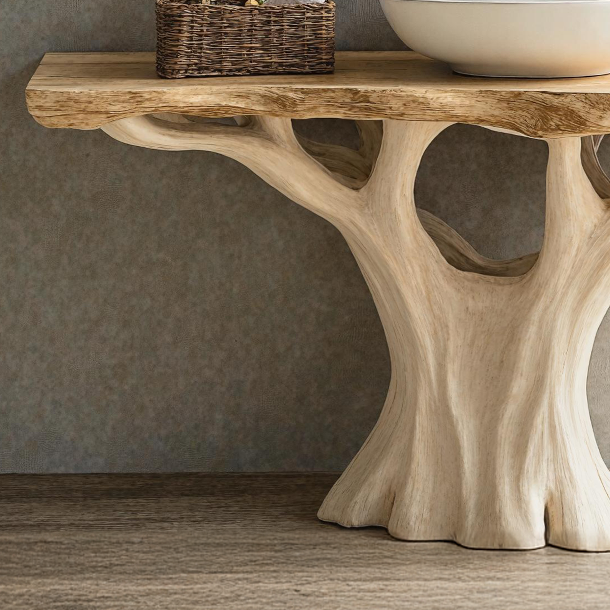 Handcrafted Natural Wood Bathroom Vanity With Artistic Nature Touch SILDTBRV140