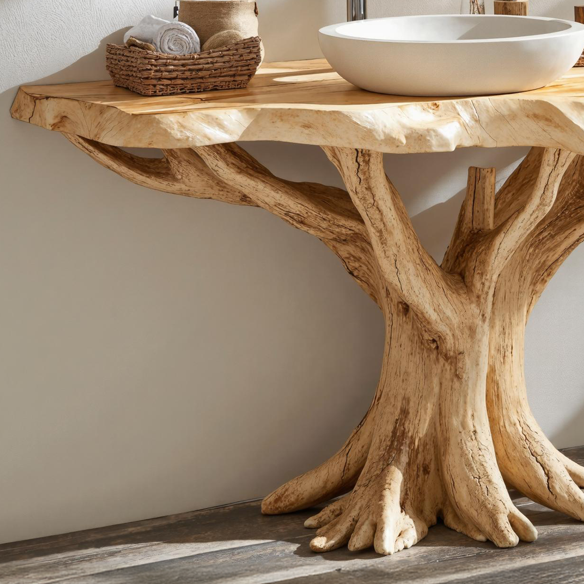Live Edge Wood Vanity With Natural Tree Base For Eco Bathrooms SILDTBRV139