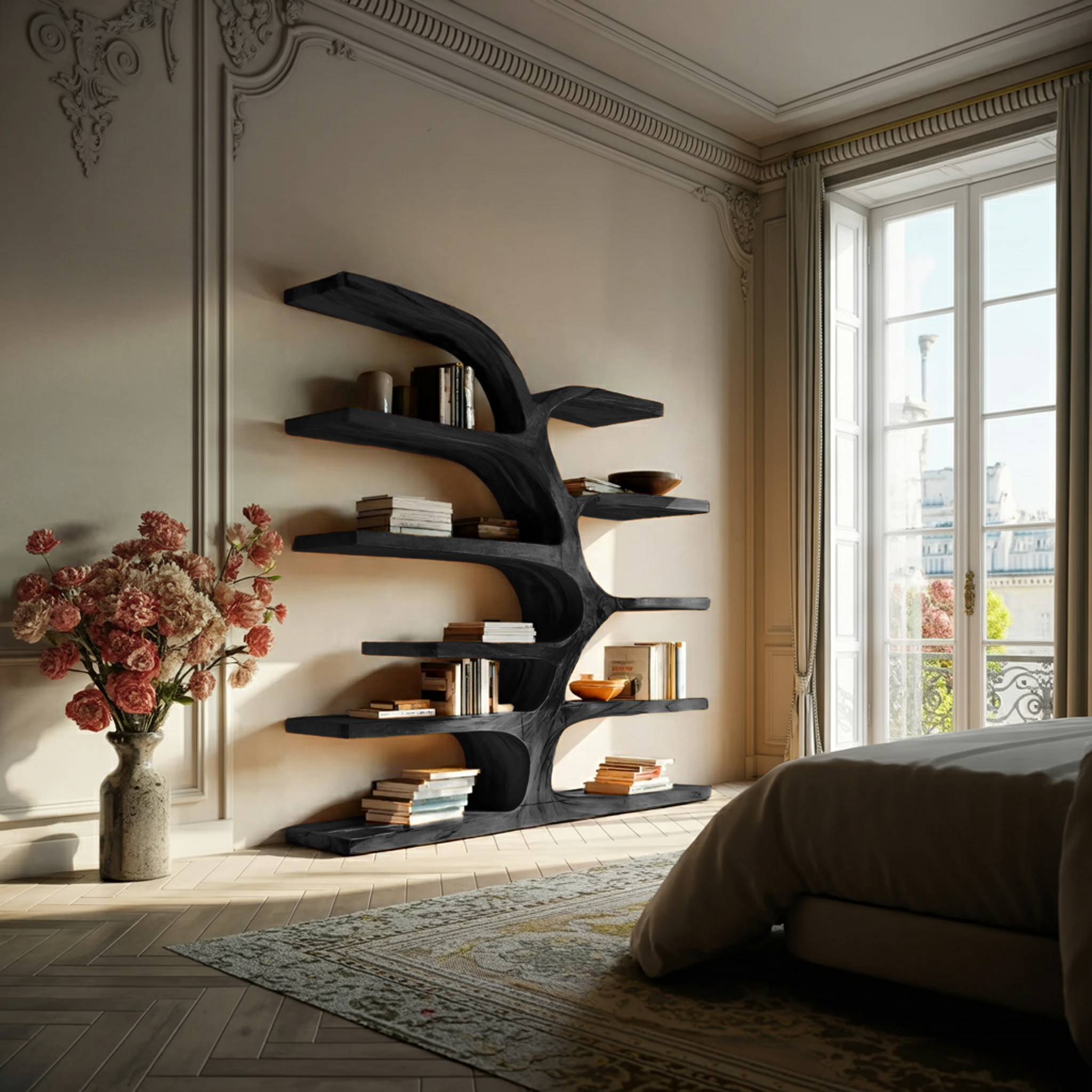 Handcrafted Curved Bookshelf For Living Room Furniture RTTHTTBS055