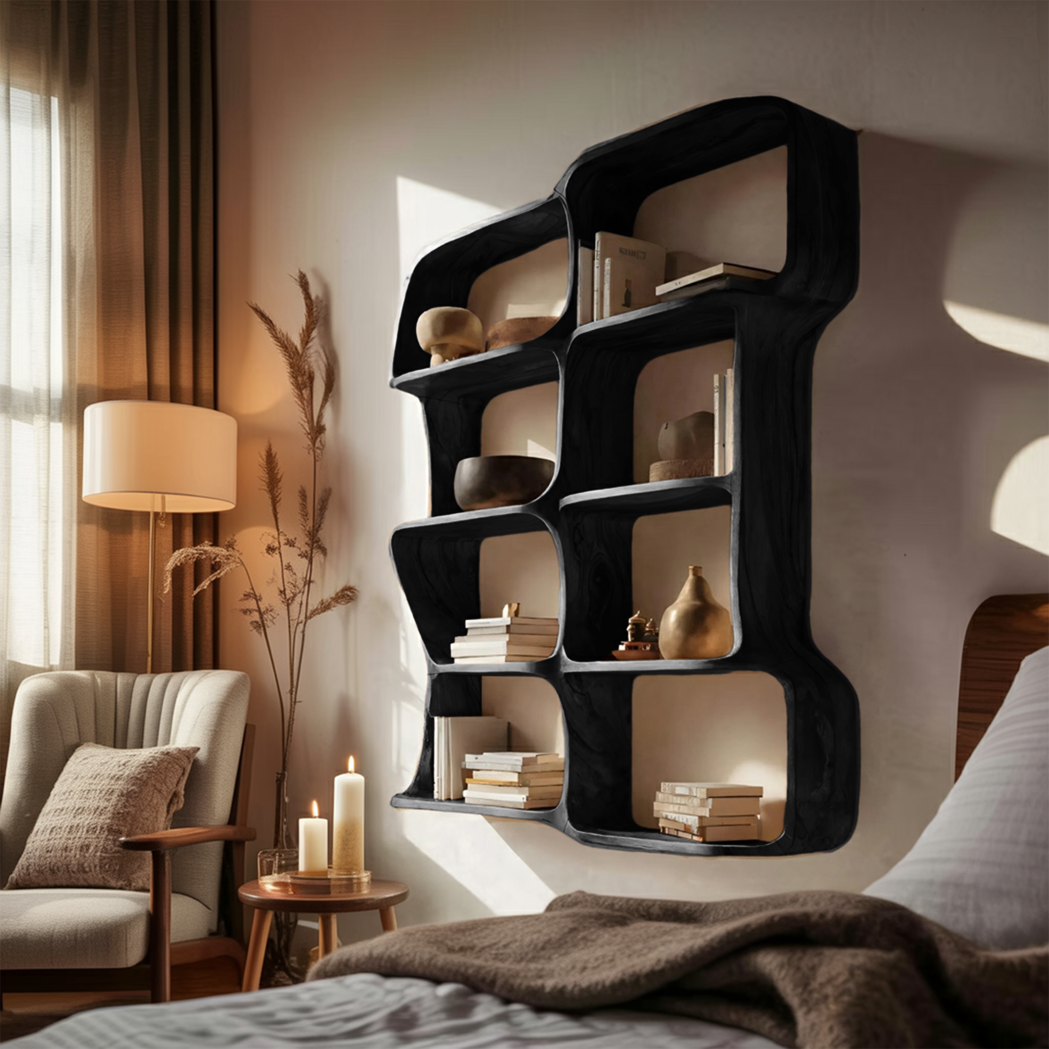 Modern Sculptural Floating Bookshelf For Bedroom Or Living Room SITHHNBS054