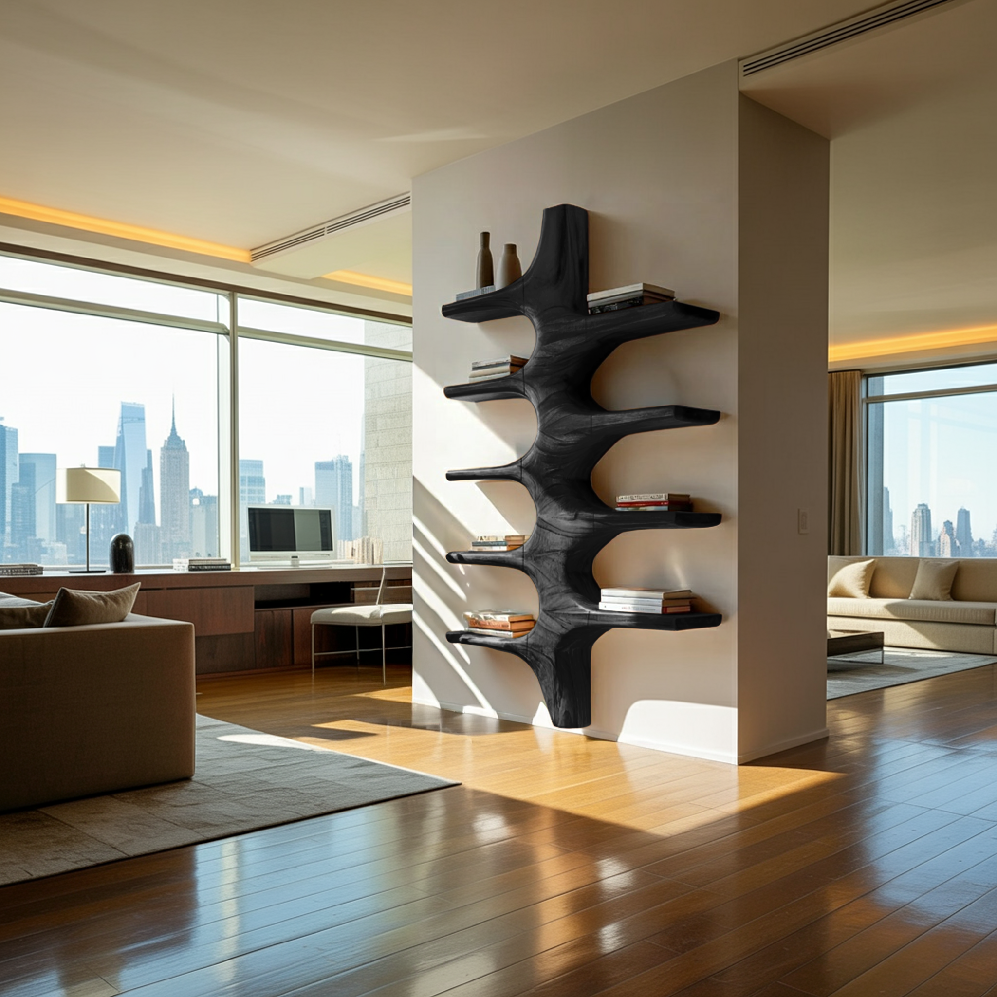 Sculptural Wood Wall Mounted Bookshelf For Modern Living Room RTTHTTBS066