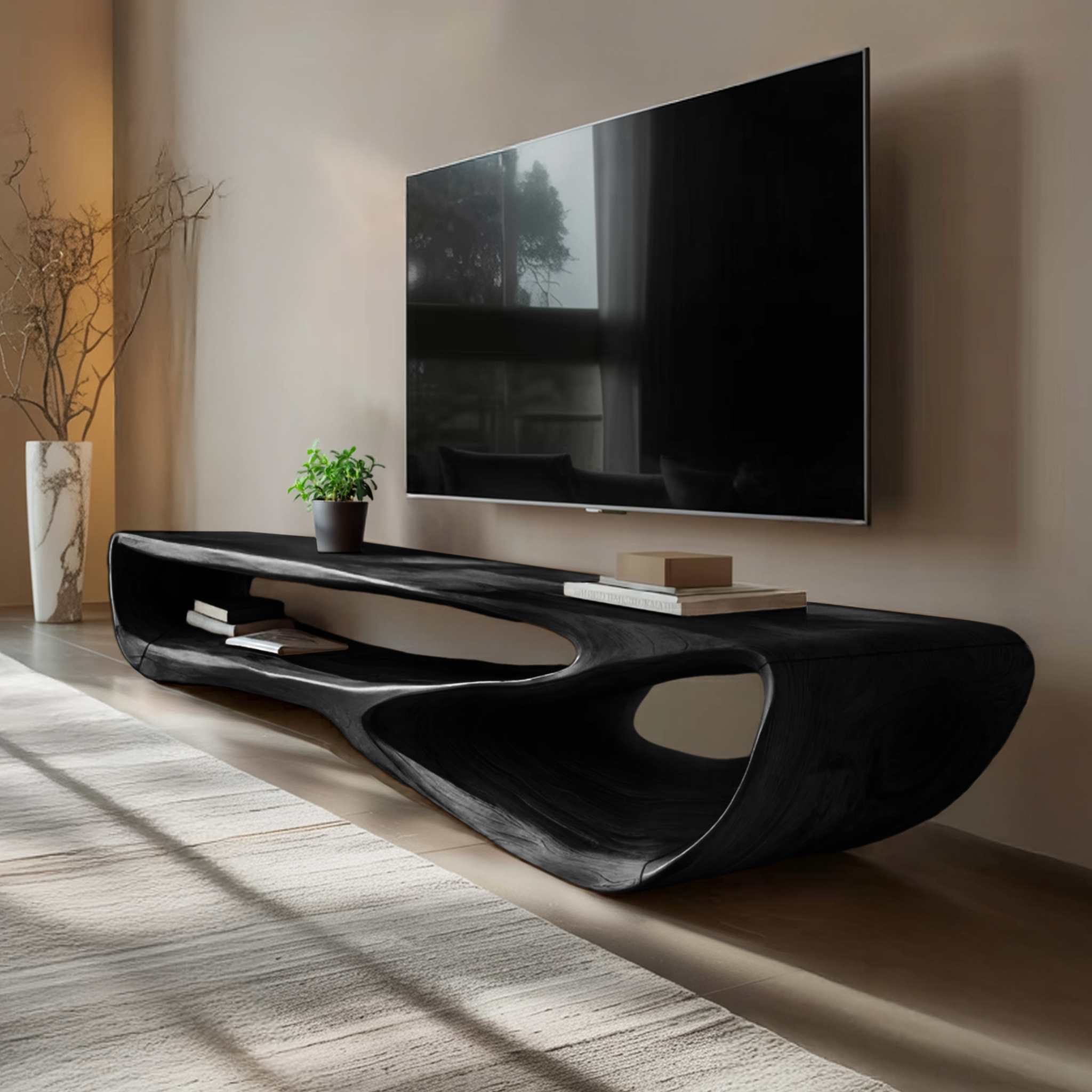 Minimal Curved  TV Console For Living Room RTTHHNTVC060