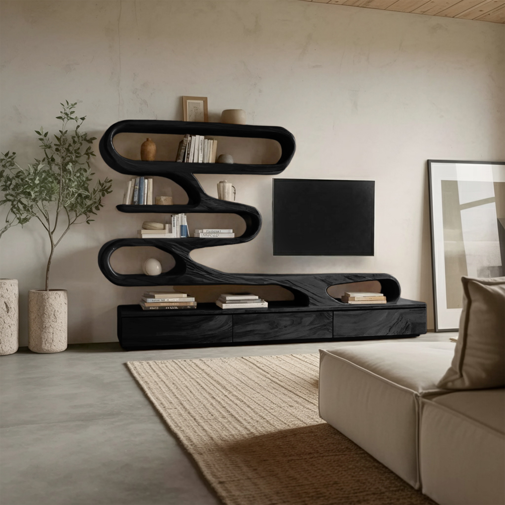 Modern Organic Wall TV Shelf System For Living Room SITHHNTVC036