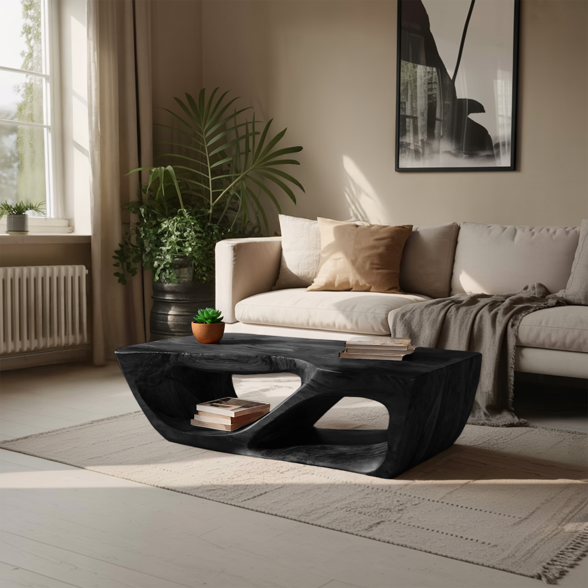 Modern Coffee Table With Curved Storage For Living Room RTTHHNCF046