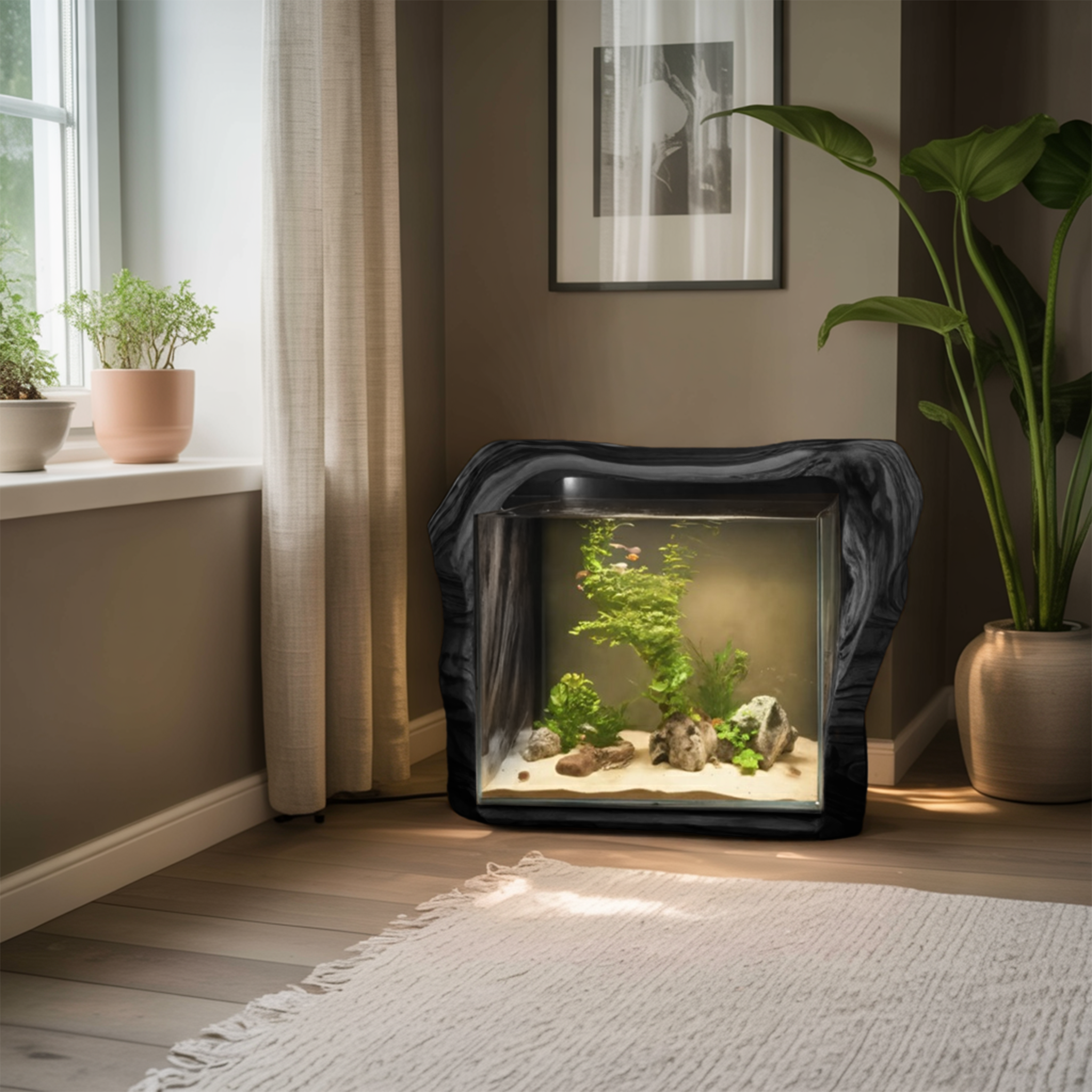 Rustic Live Edge Aquarium Frame For Bedroom And Living Room SITHTTTAM002