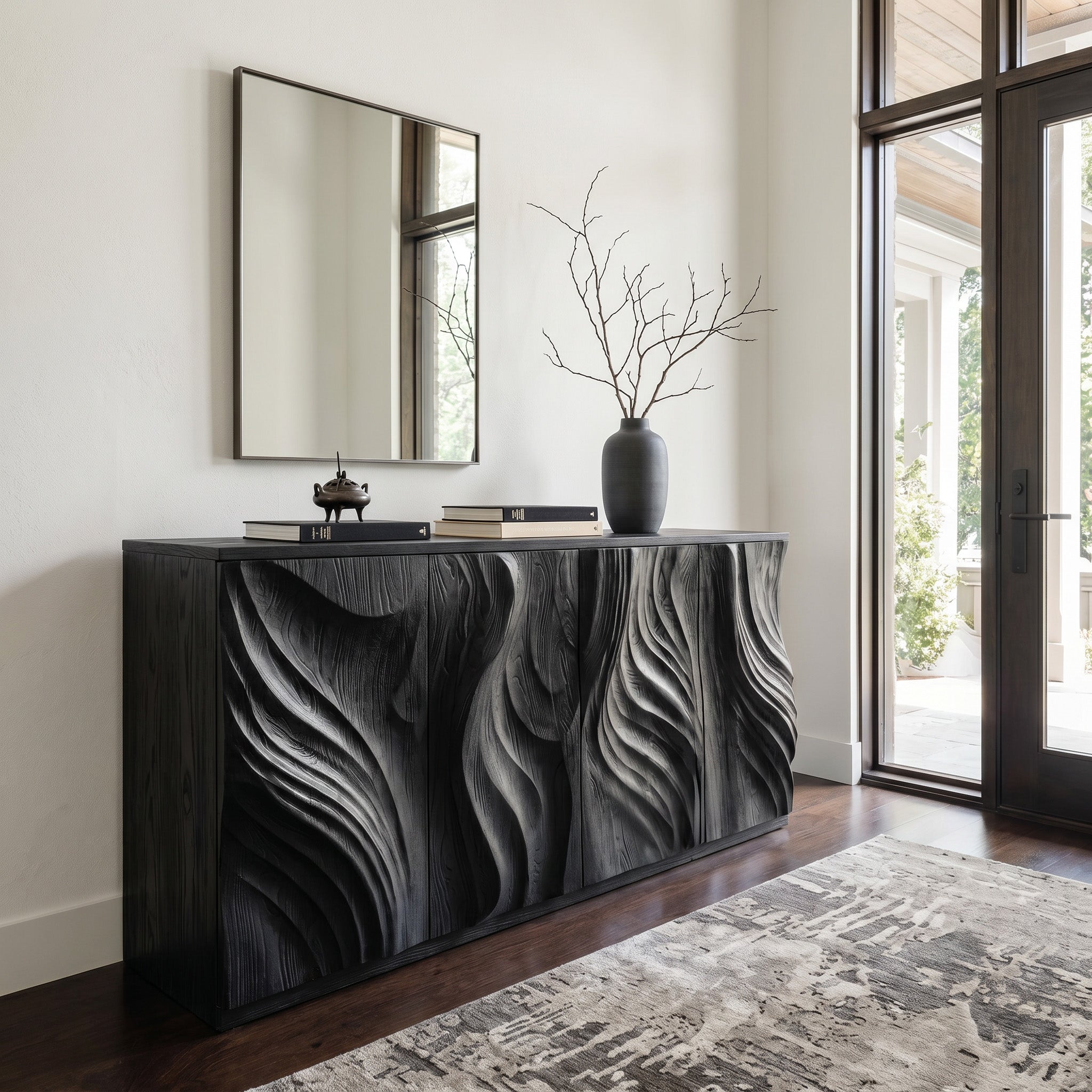 Luxury Credenza Sculpted Door Storage Furniture For Living RTTHHNSD006