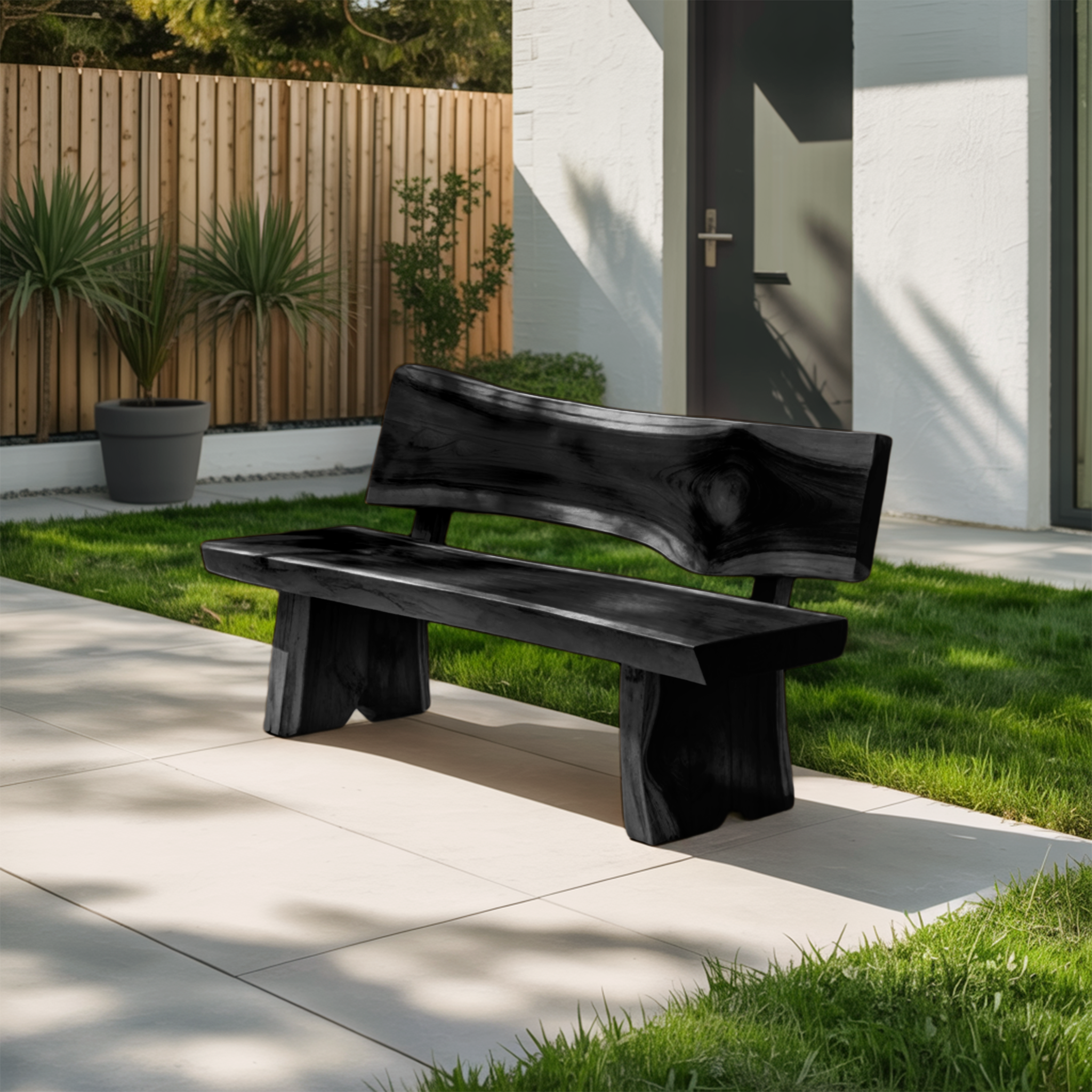 Contemporary Wood Bench With Sculpted Back For Patio Or Courtyard SITHTTCHR019