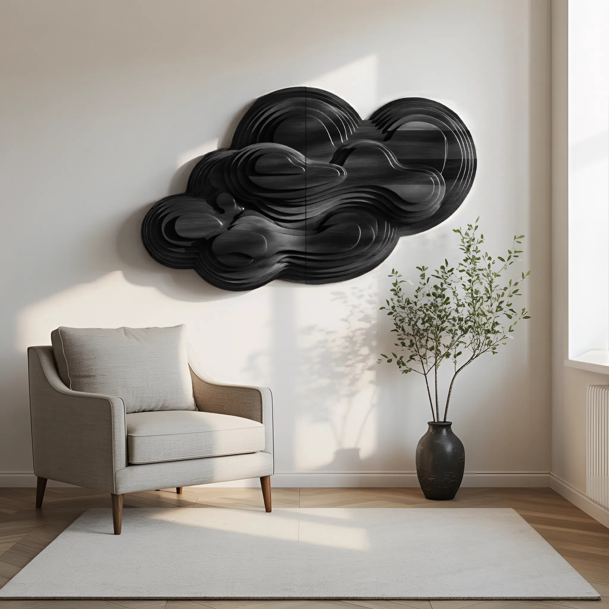 Organic Cloud Wall Sculpture With Layered Design For Bedroom SITHTTWA007