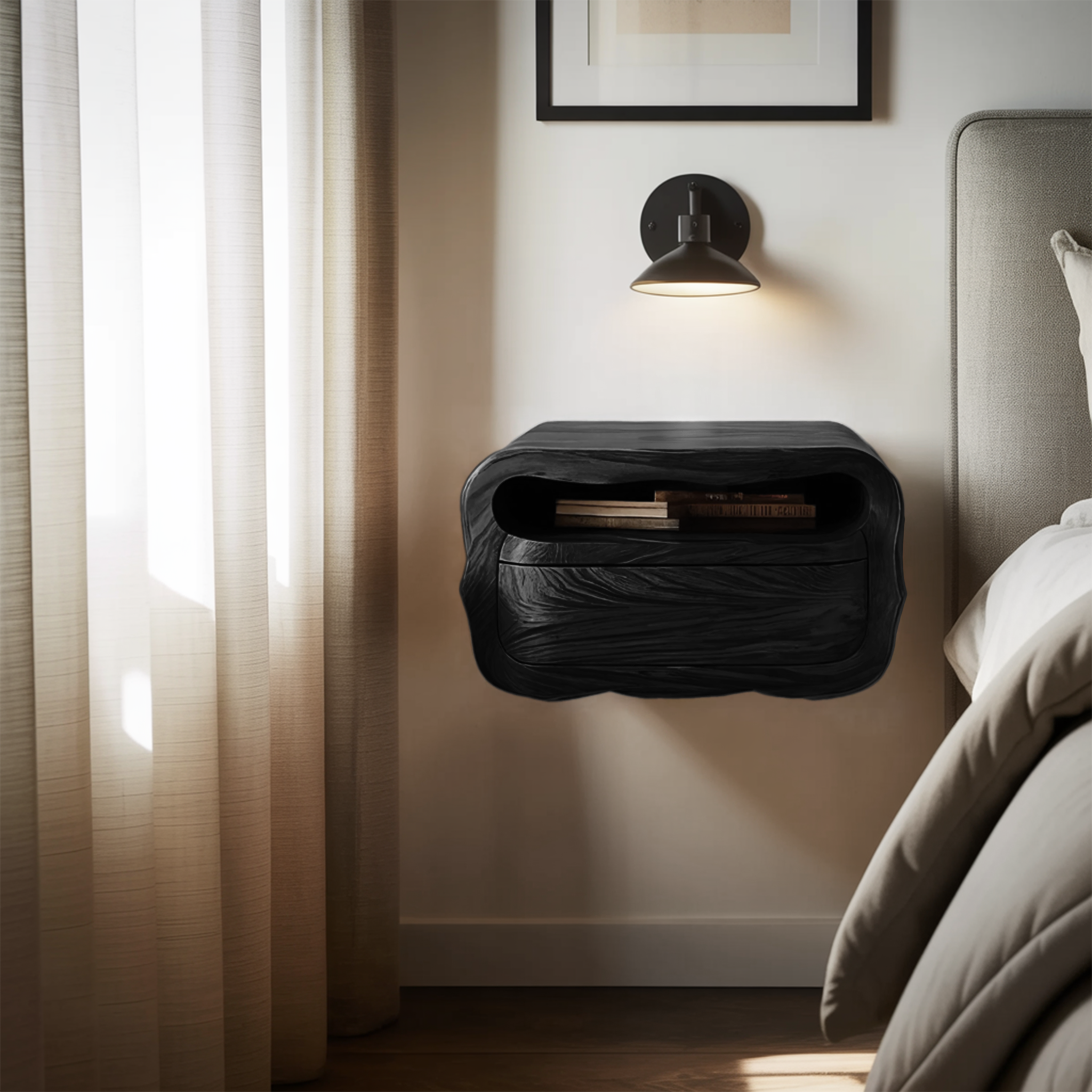 Modern Floating Nightstand With Soft Curves For Bedroom RTTHHNNS011
